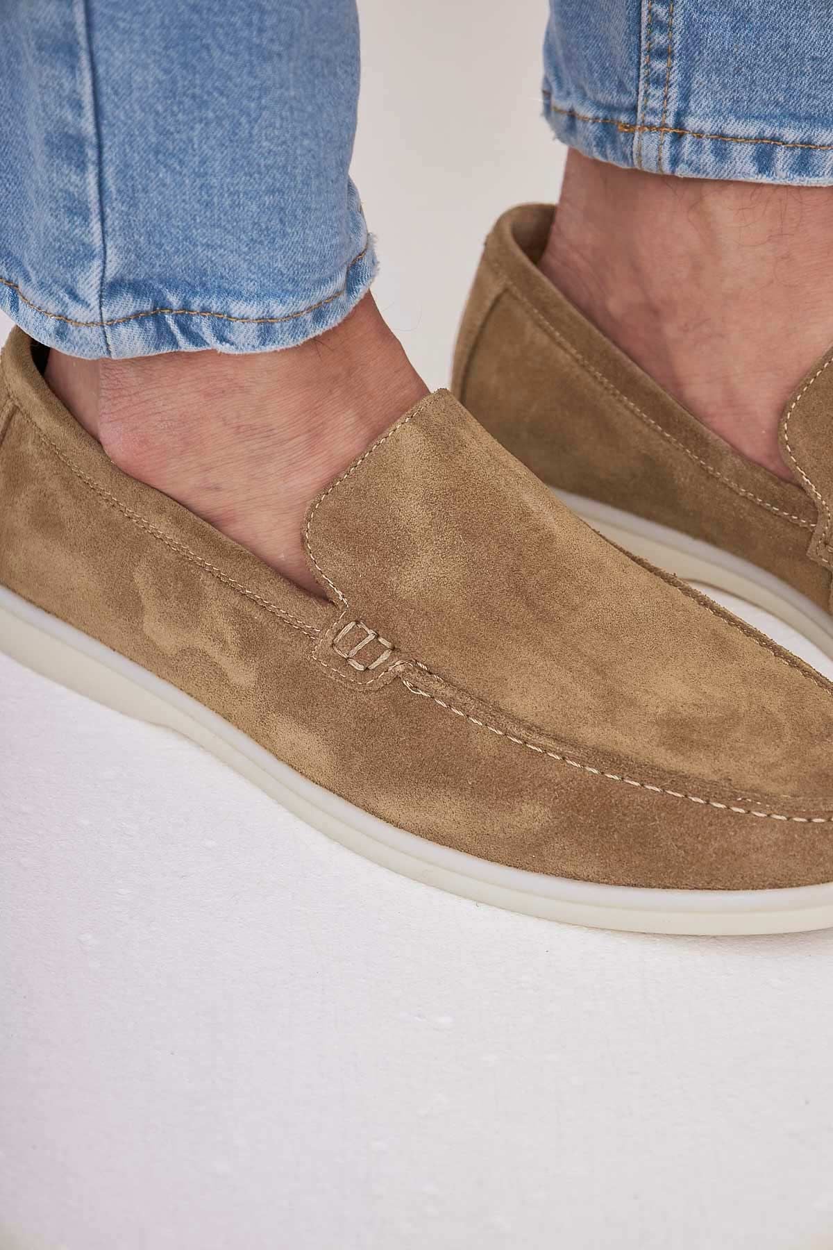 Hakiki Süet Erkek Düz Loafer 500911 Sahra