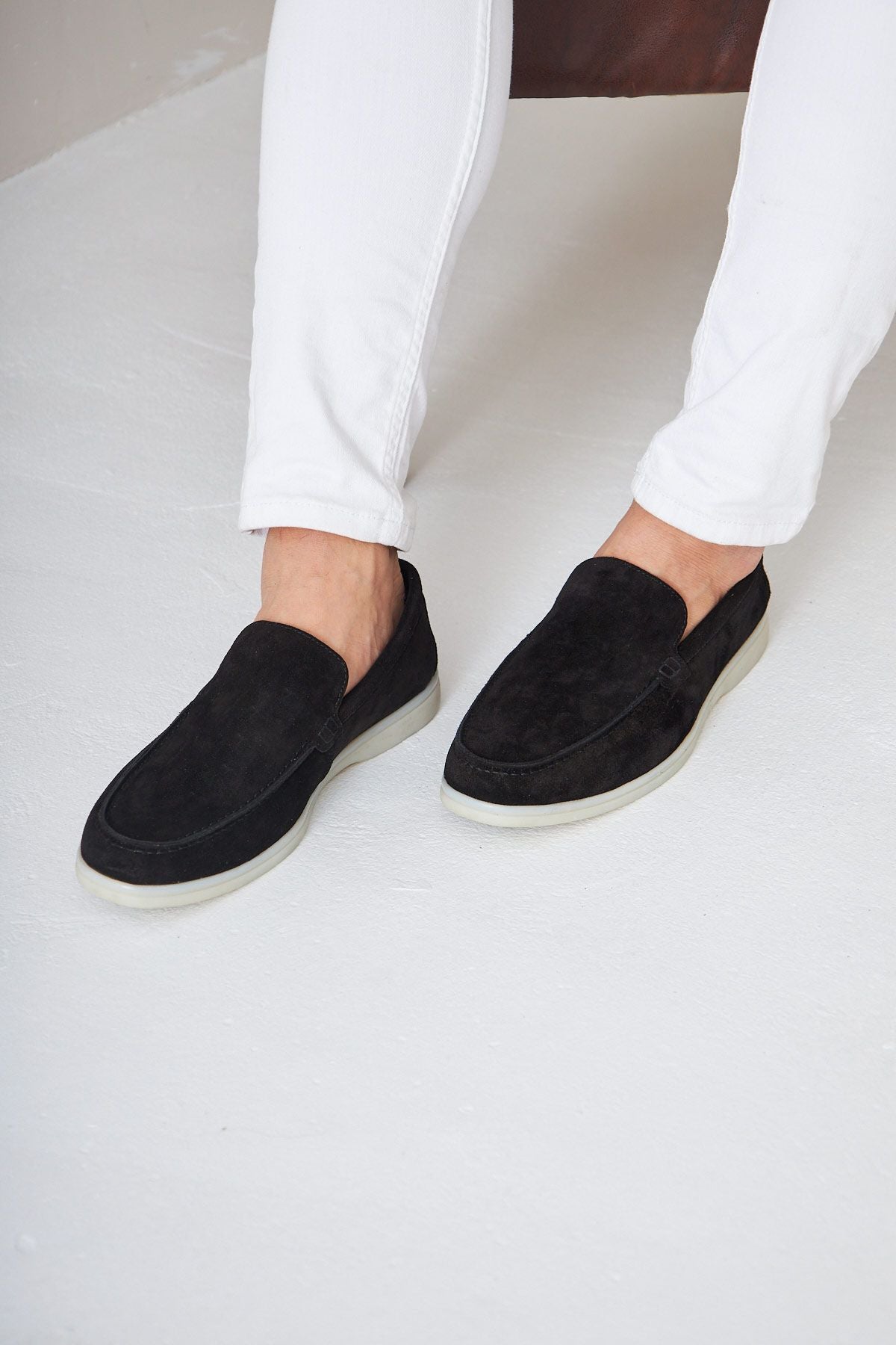 Hakiki Süet Erkek Düz Loafer 500911 Siyah