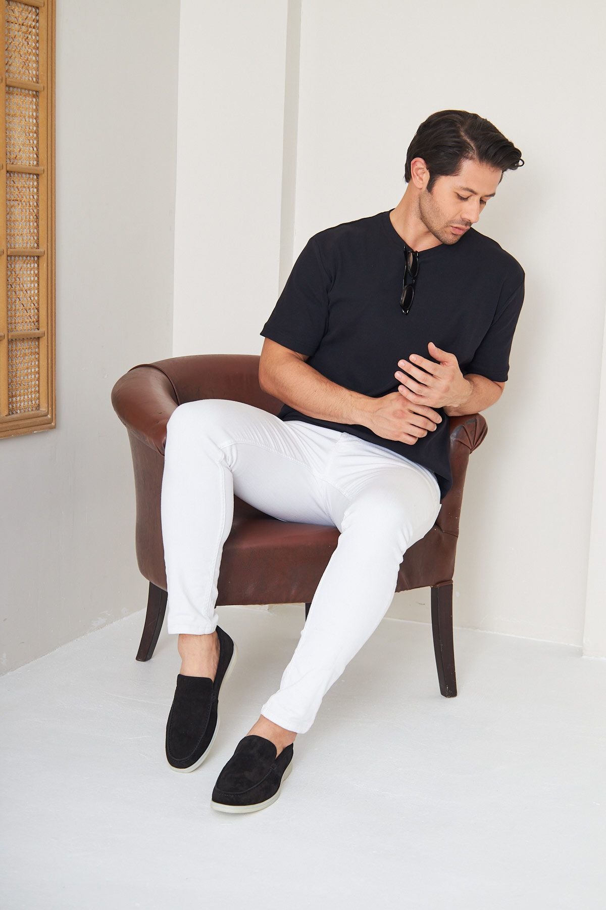 Hakiki Süet Erkek Düz Loafer 500911 Siyah