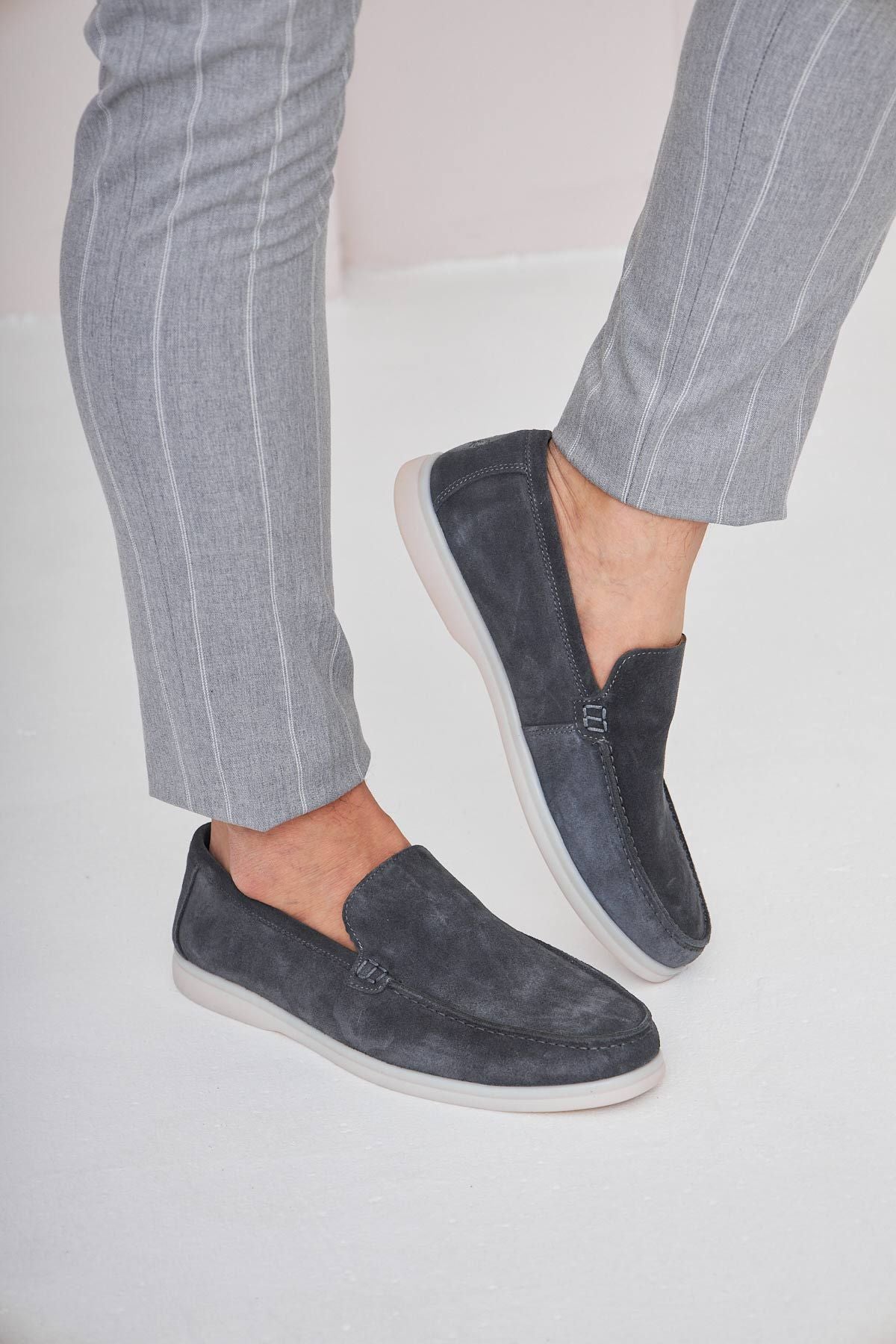 Hakiki Süet Erkek Düz Loafer 500911 Antrasit