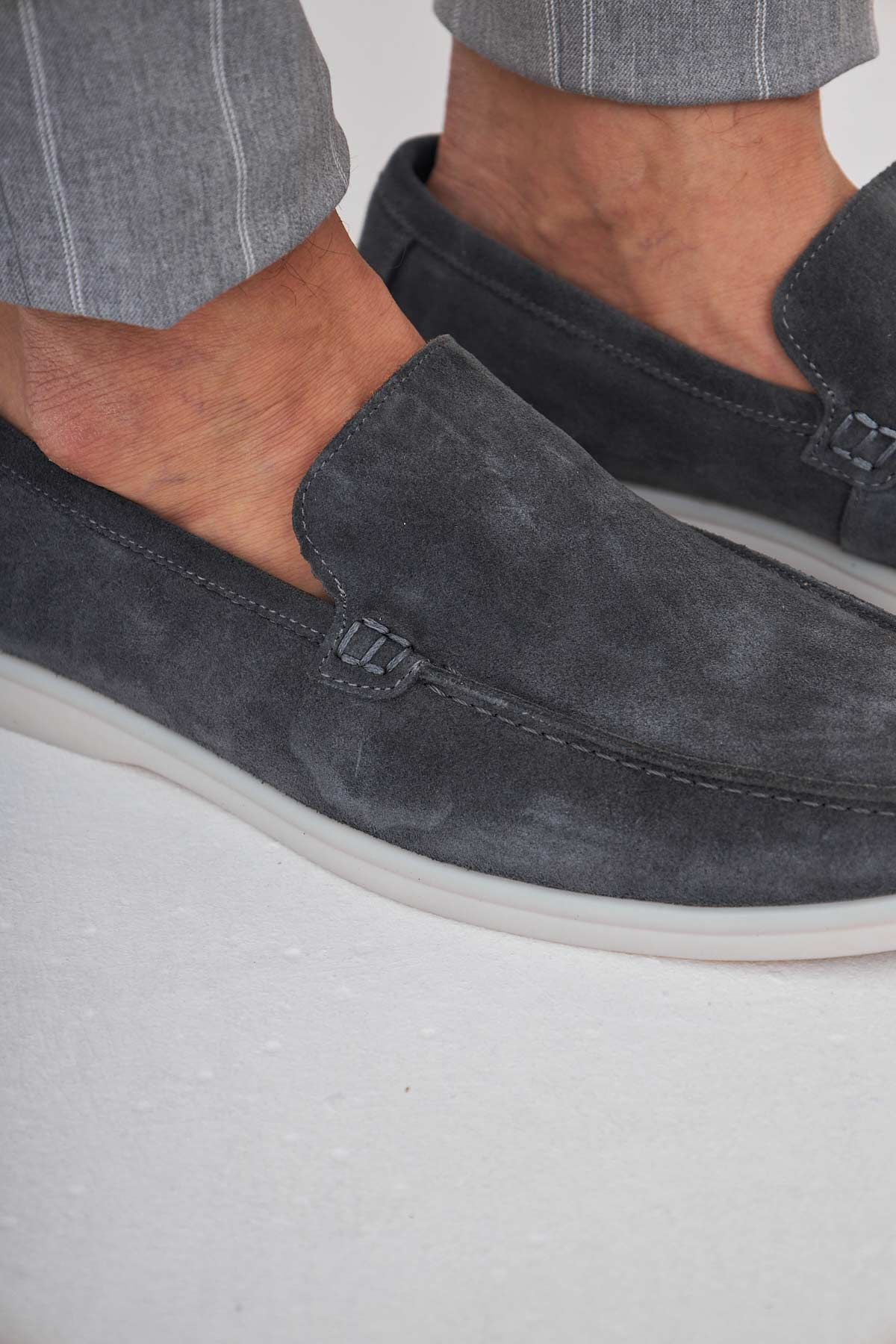 Hakiki Süet Erkek Düz Loafer 500911 Antrasit