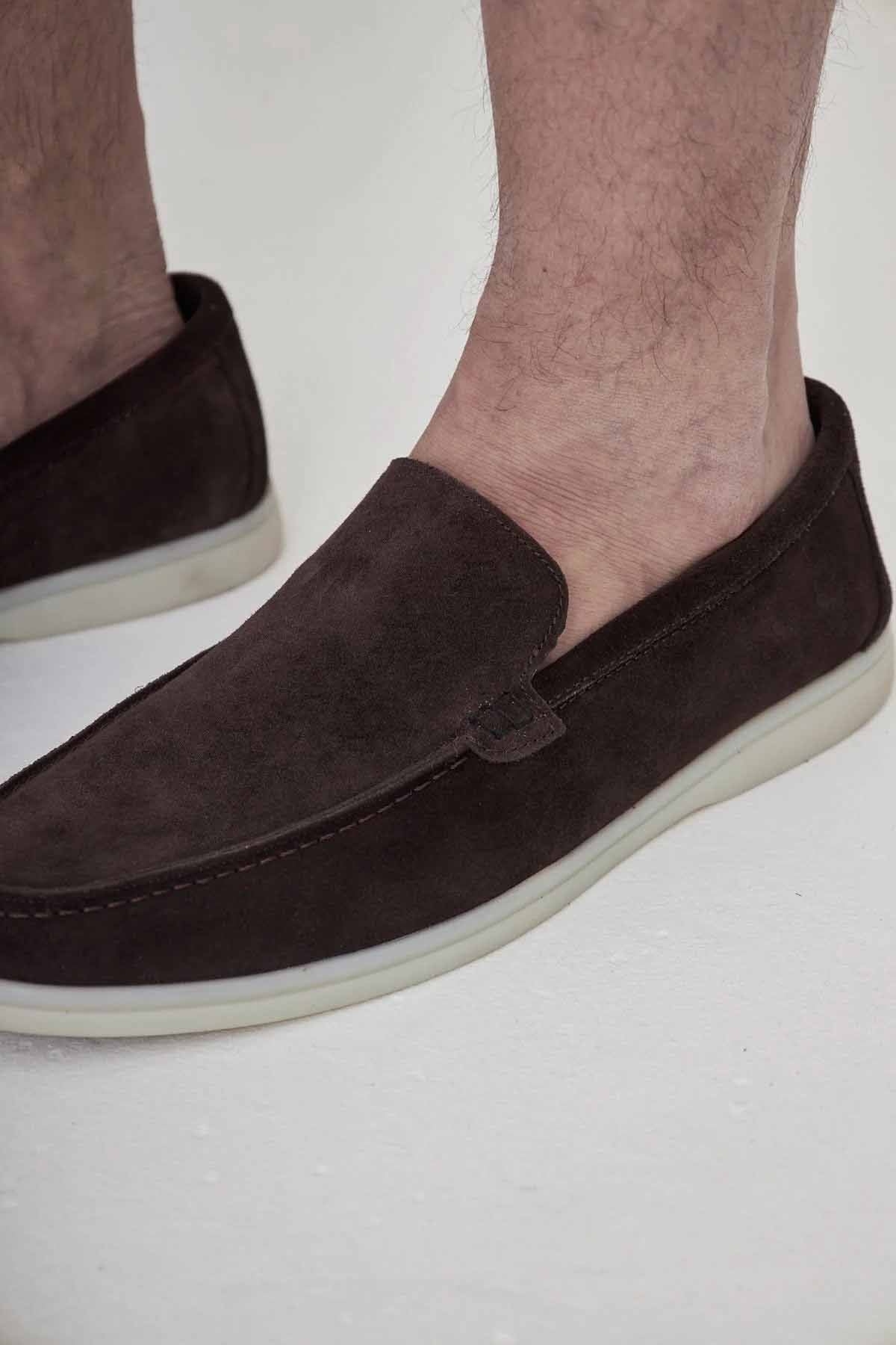 Hakiki Süet Erkek Düz Loafer 500911 Kahve