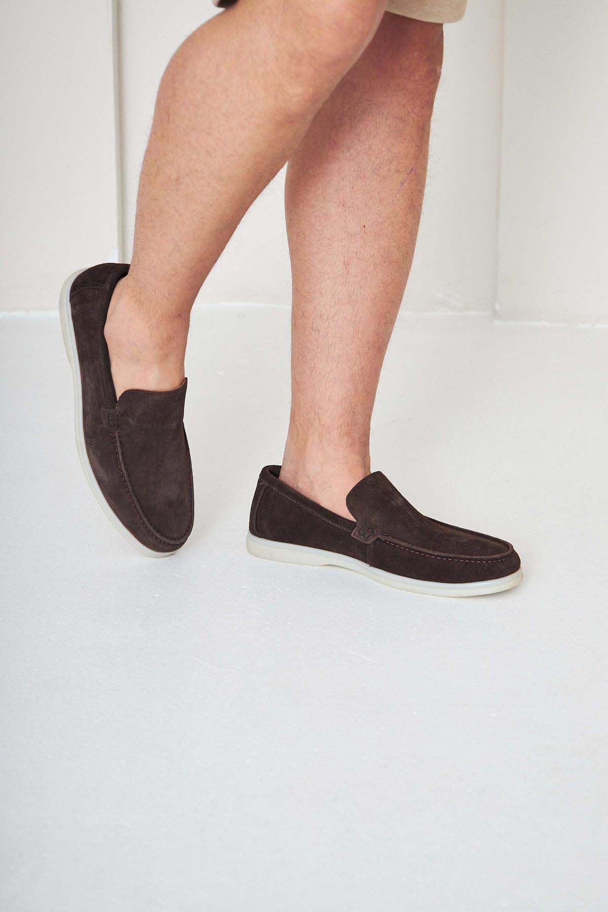 Hakiki Süet Erkek Düz Loafer 500911 Kahve