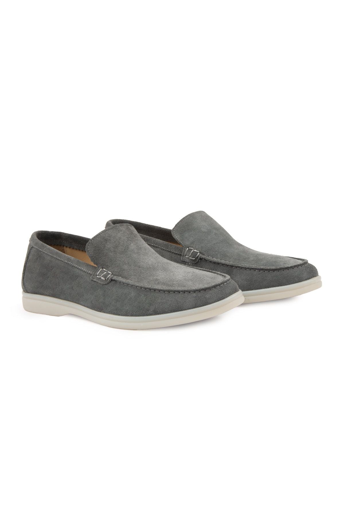 Hakiki Süet Erkek Düz Loafer 500911 Gri
