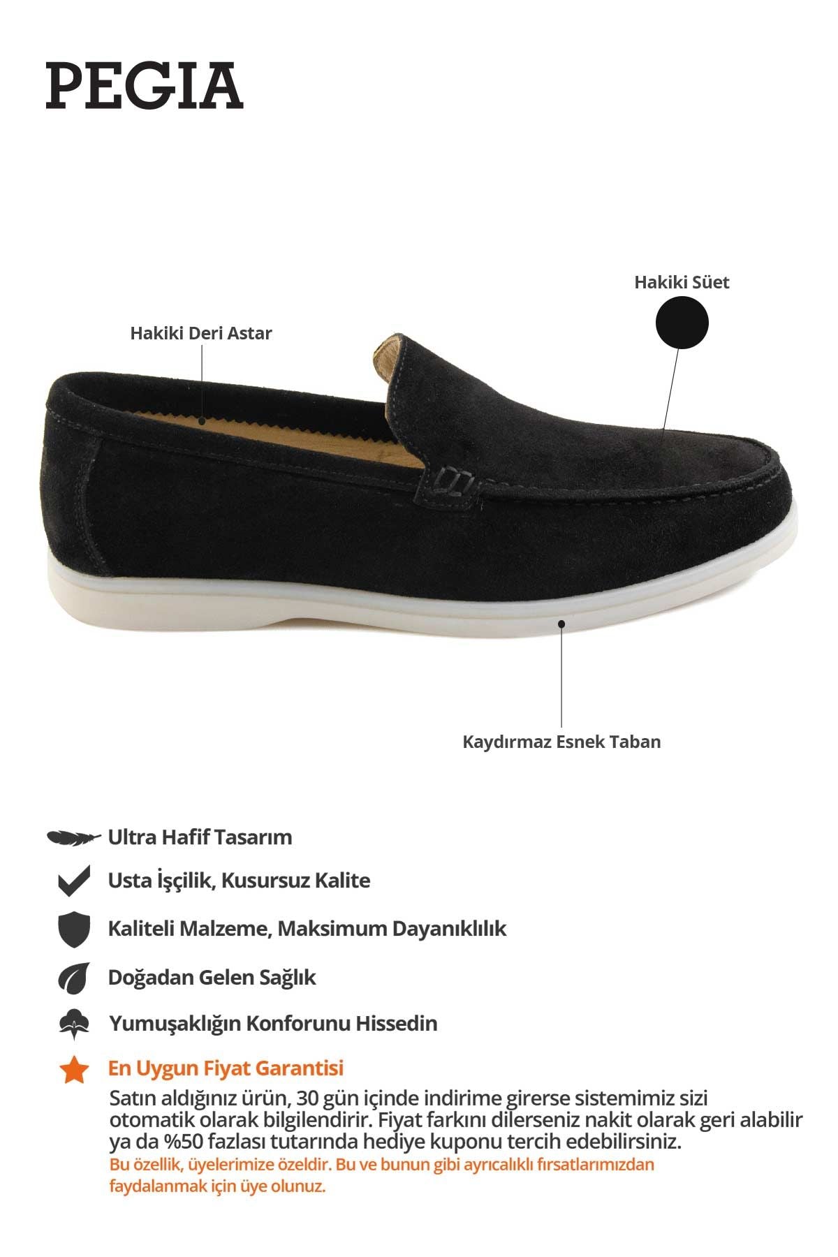 Hakiki Süet Erkek Düz Loafer 500911 Siyah