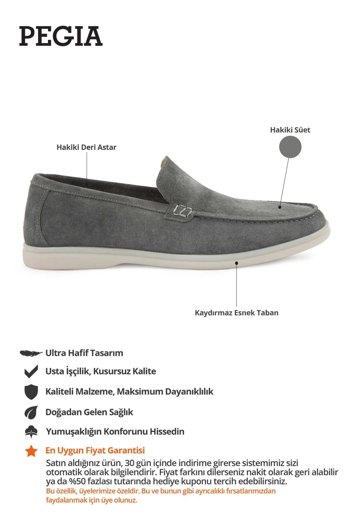 Hakiki Süet Erkek Düz Loafer 500911 Gri