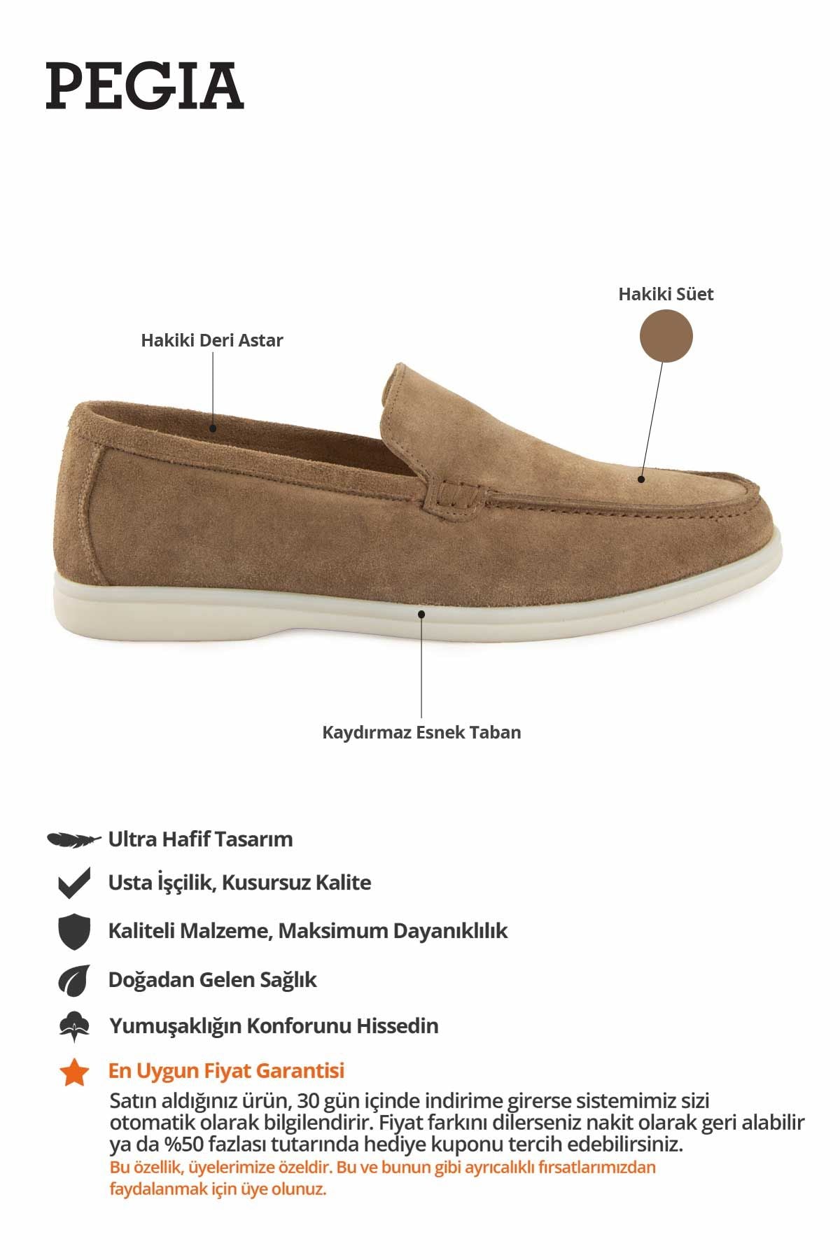 Hakiki Süet Erkek Düz Loafer 500911 Sahra
