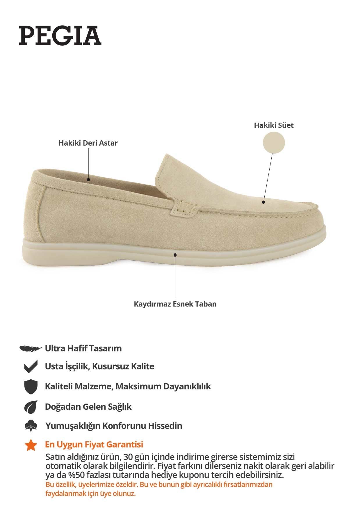 Hakiki Süet Erkek Düz Loafer 500911 Bej