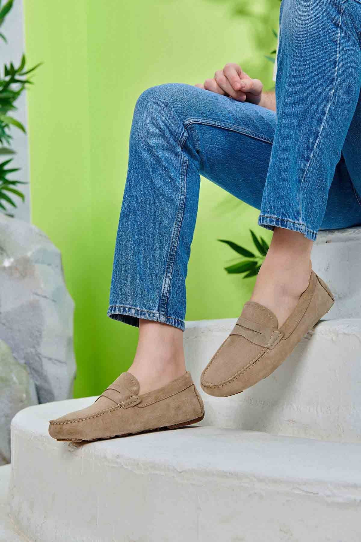 Hakiki Süet Erkek Loafer Ayakkabı 500901 Bej