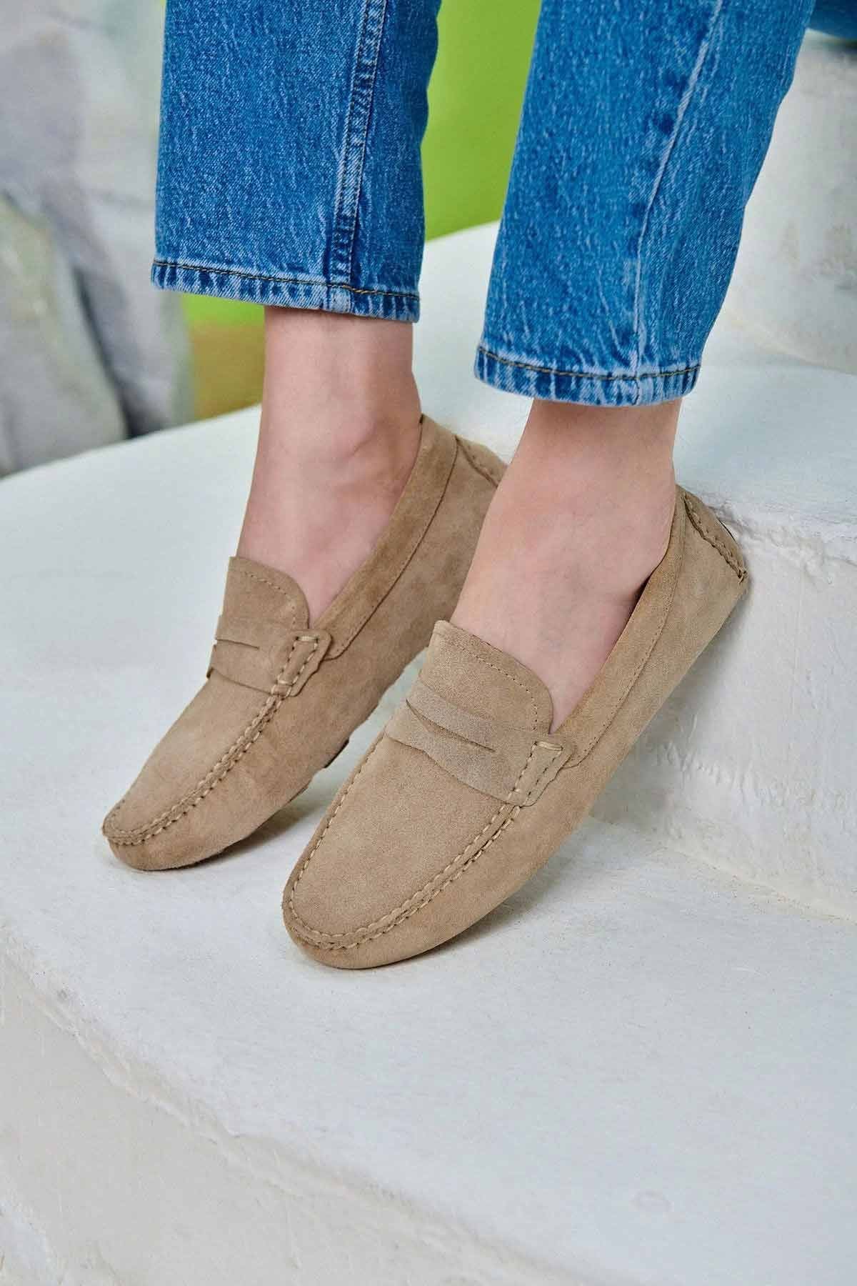 Hakiki Süet Erkek Loafer Ayakkabı 500901 Bej