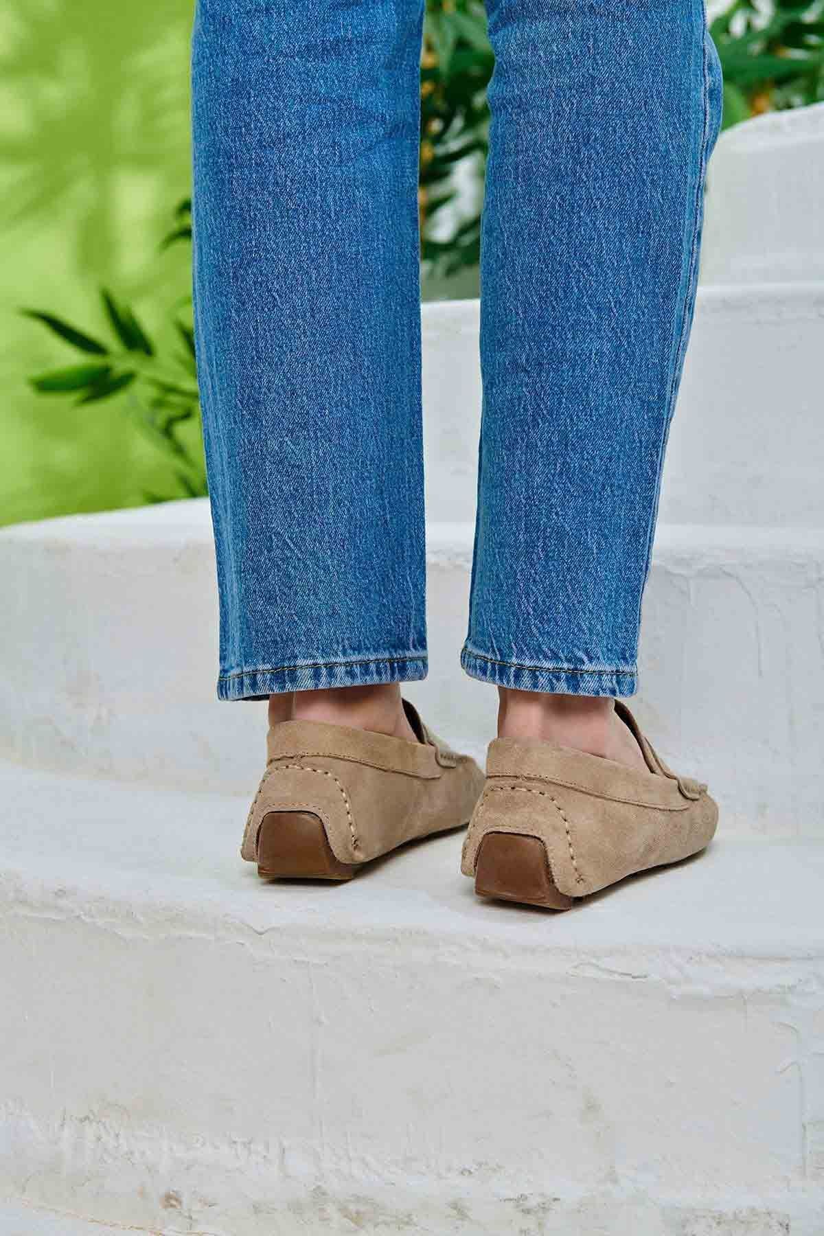 Hakiki Süet Erkek Loafer Ayakkabı 500901 Bej