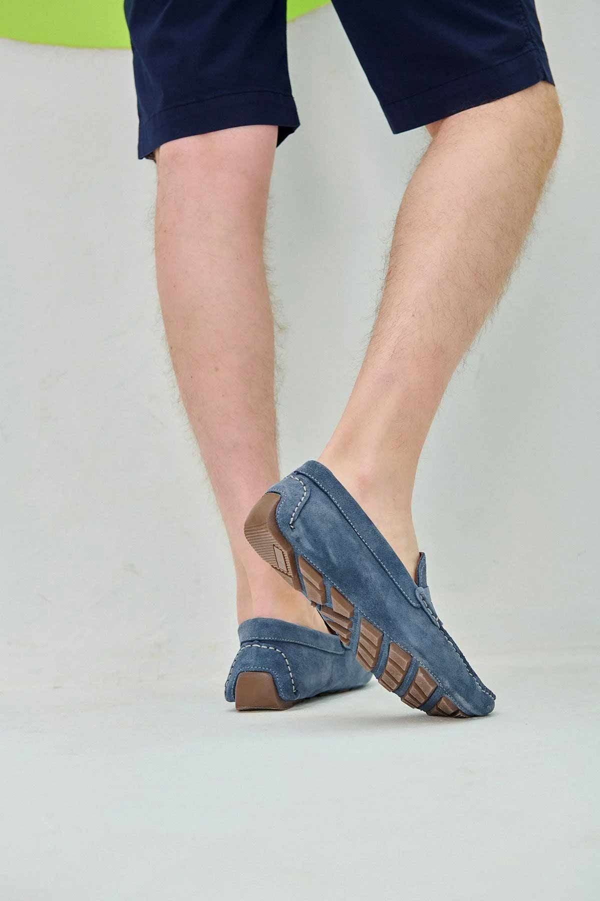 Hakiki Süet Erkek Loafer Ayakkabı 500901 Mavi