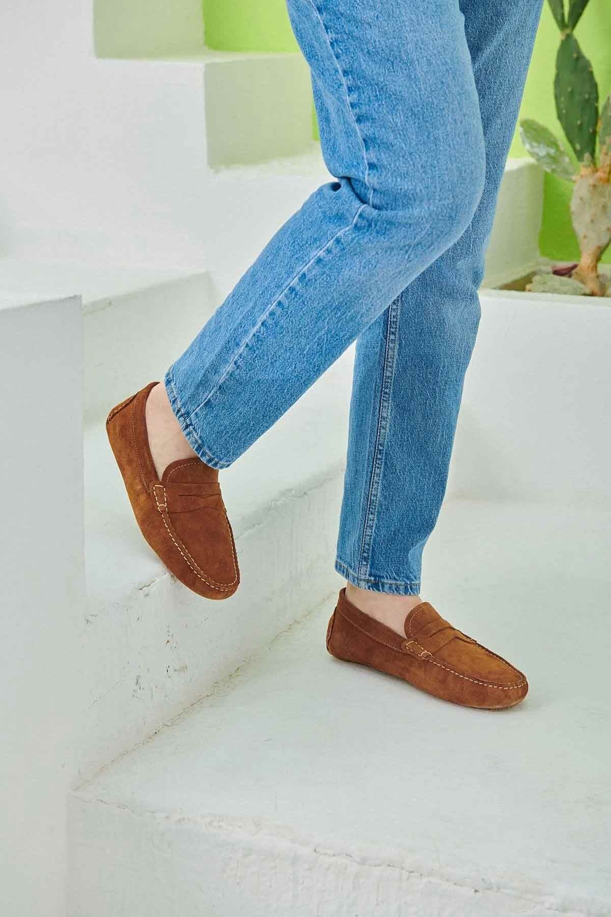 Hakiki Süet Erkek Loafer Ayakkabı 500901 Taba