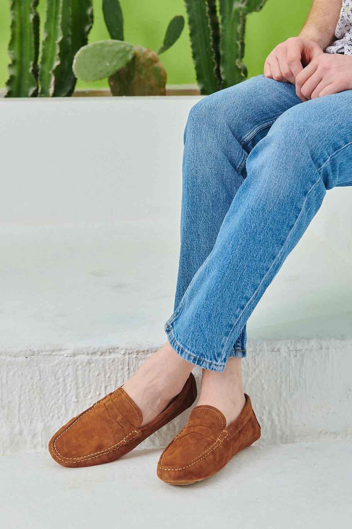 Hakiki Süet Erkek Loafer Ayakkabı 500901 Taba