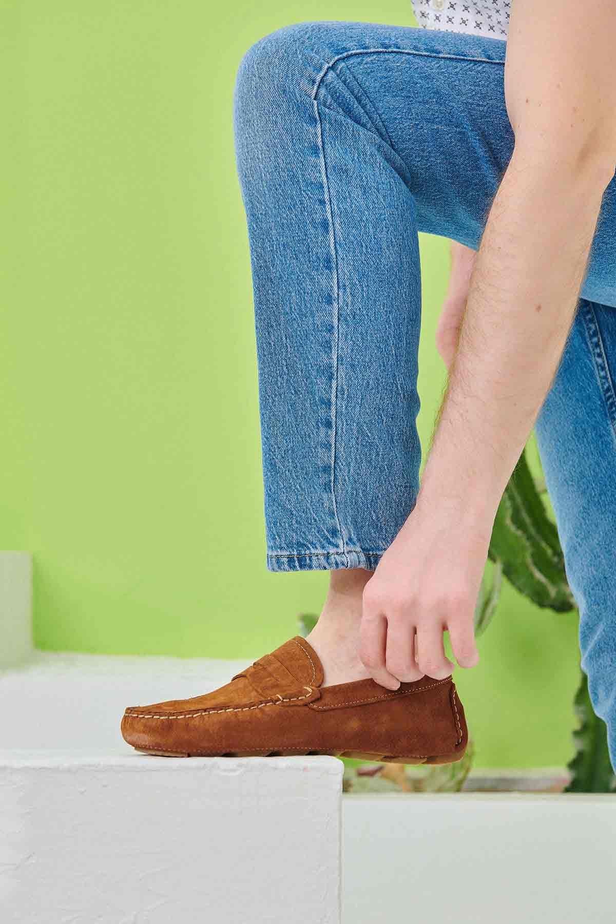 Hakiki Süet Erkek Loafer Ayakkabı 500901 Taba