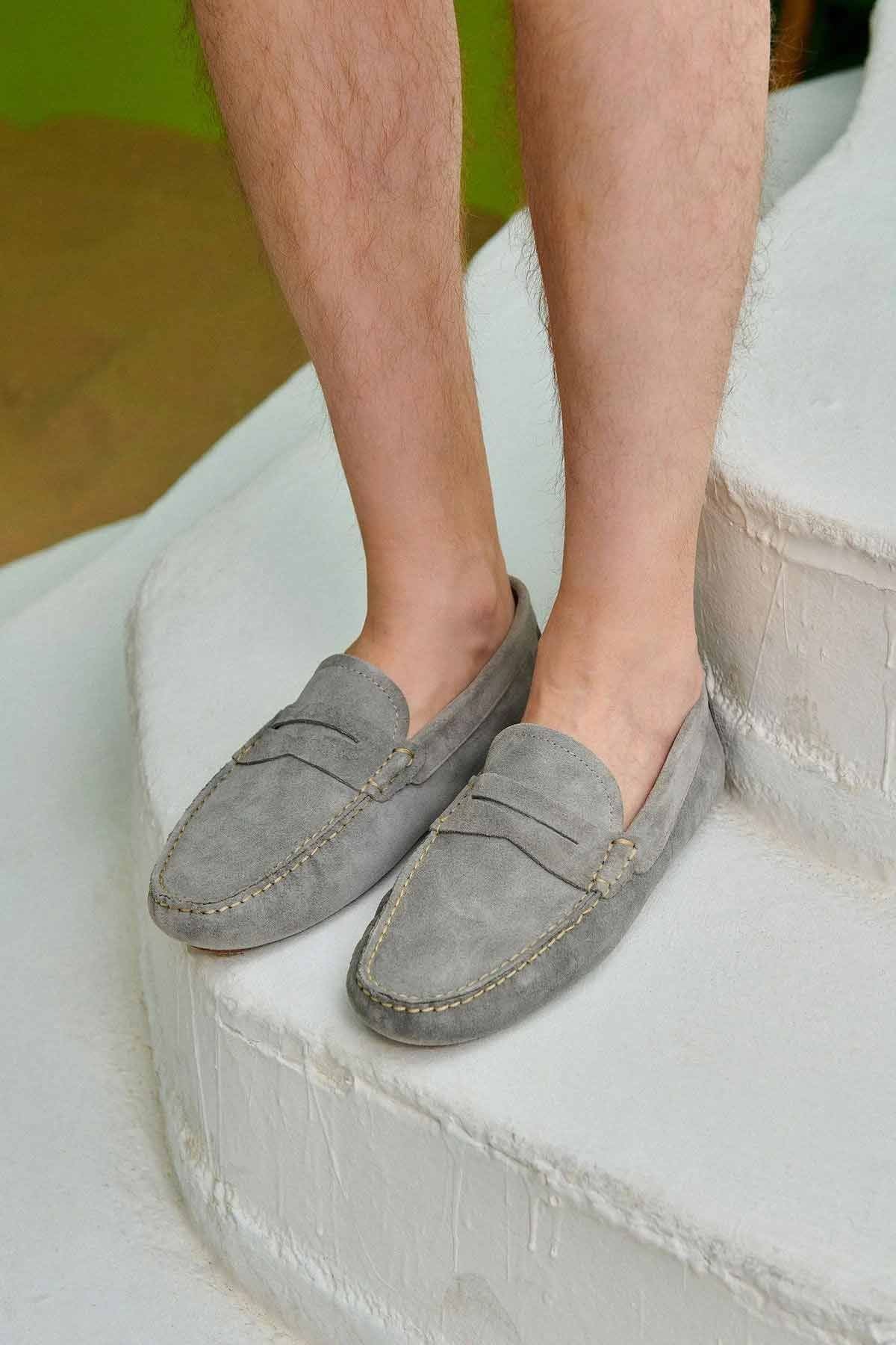 Hakiki Süet Erkek Loafer Ayakkabı 500901 Gri