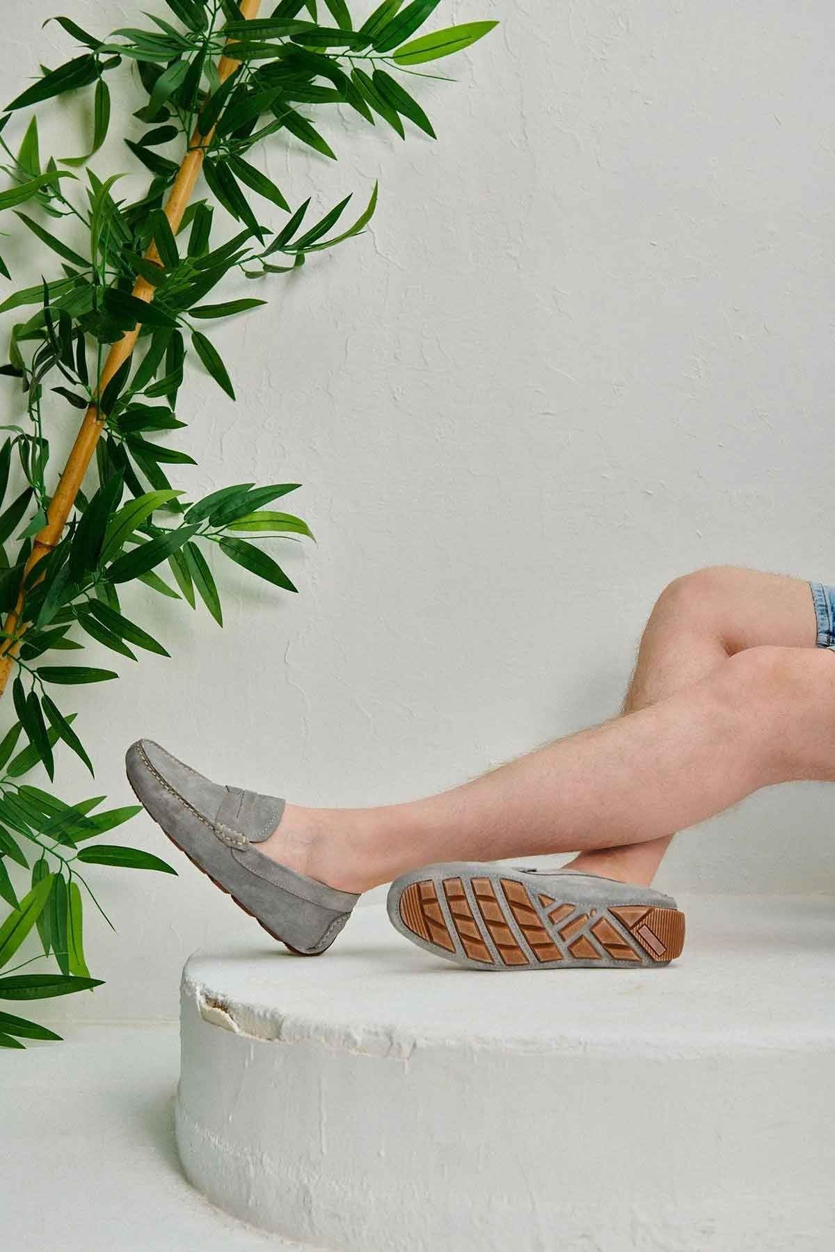 Hakiki Süet Erkek Loafer Ayakkabı 500901 Gri