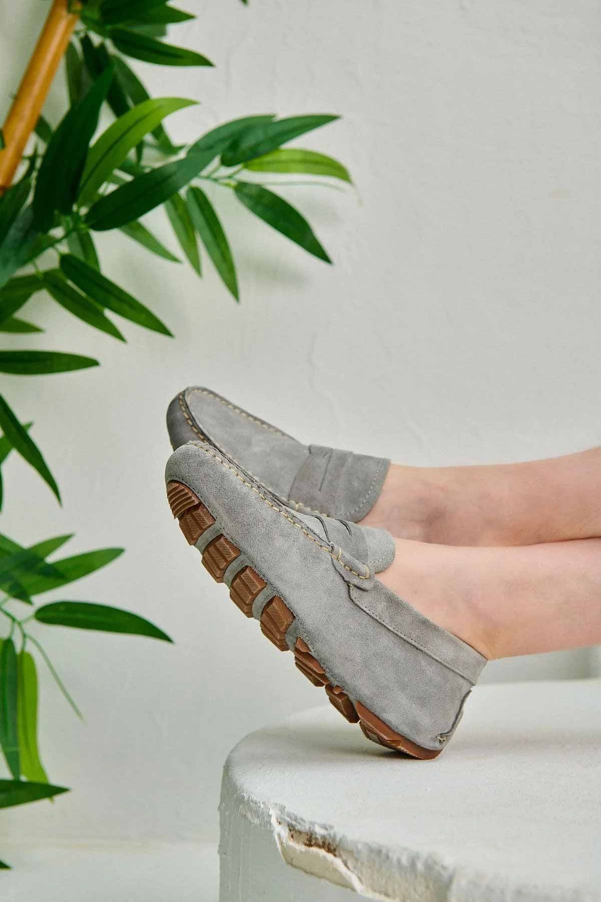 Hakiki Süet Erkek Loafer Ayakkabı 500901 Gri