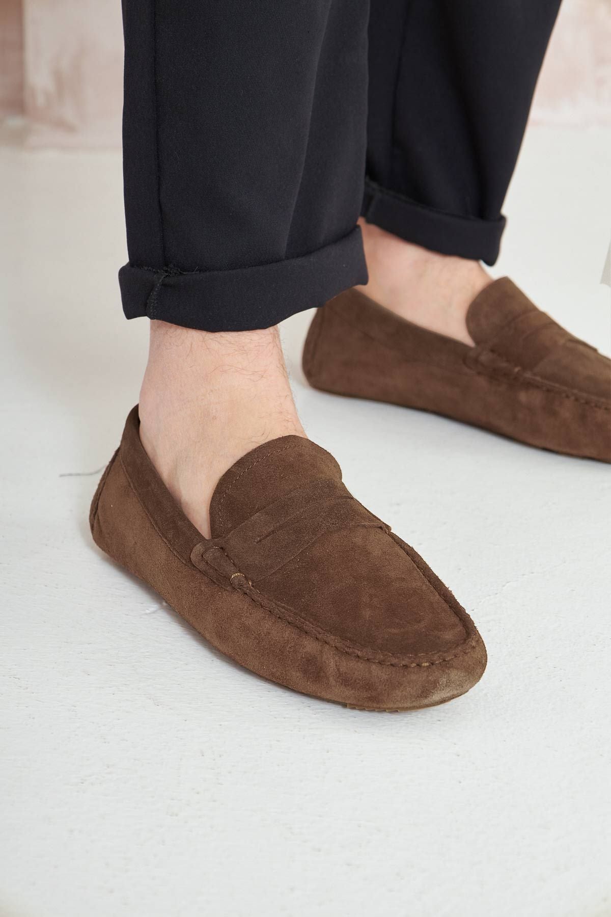 Hakiki Süet Erkek Loafer Ayakkabı 500901 Kahve
