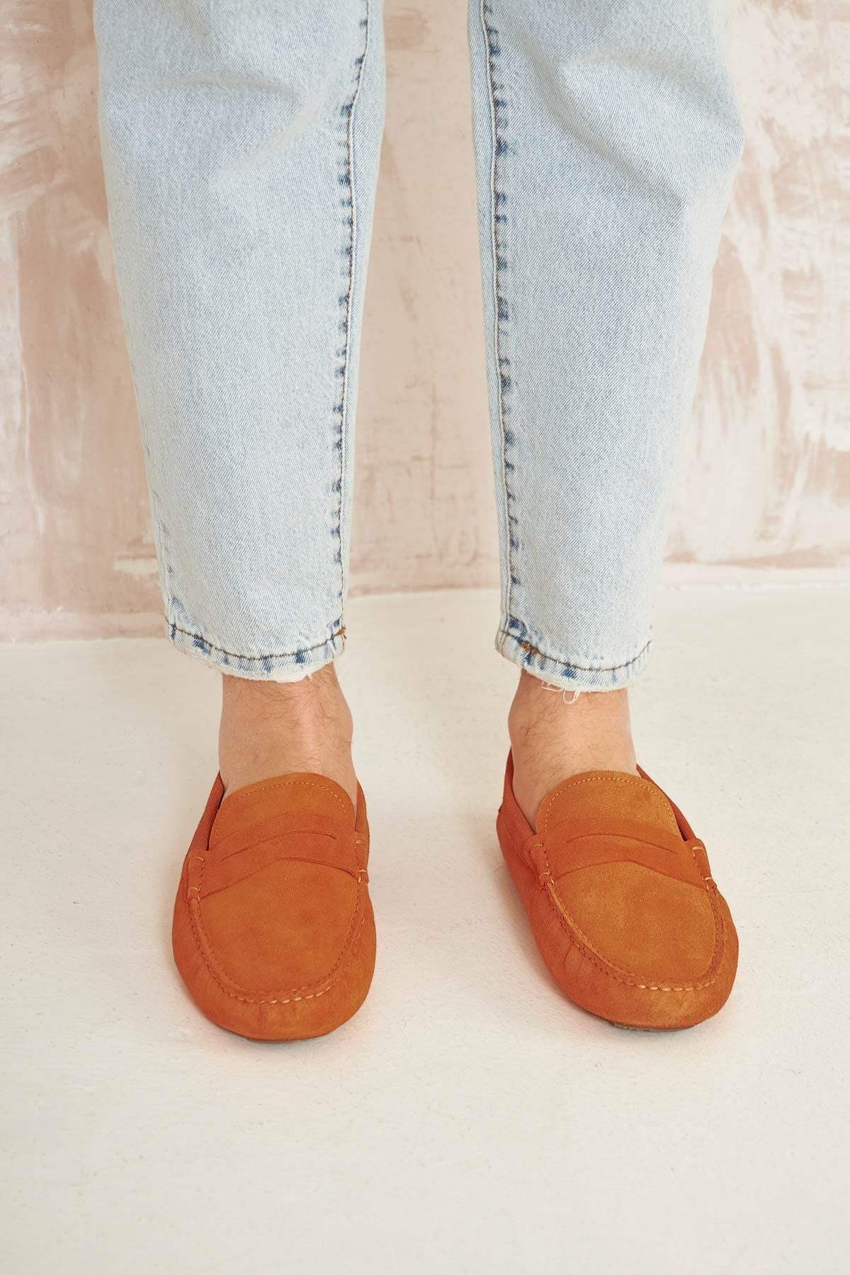 Hakiki Süet Erkek Loafer Ayakkabı 500901 Turuncu
