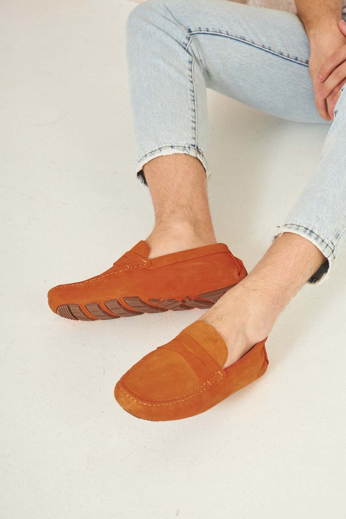 Hakiki Süet Erkek Loafer Ayakkabı 500901 Turuncu