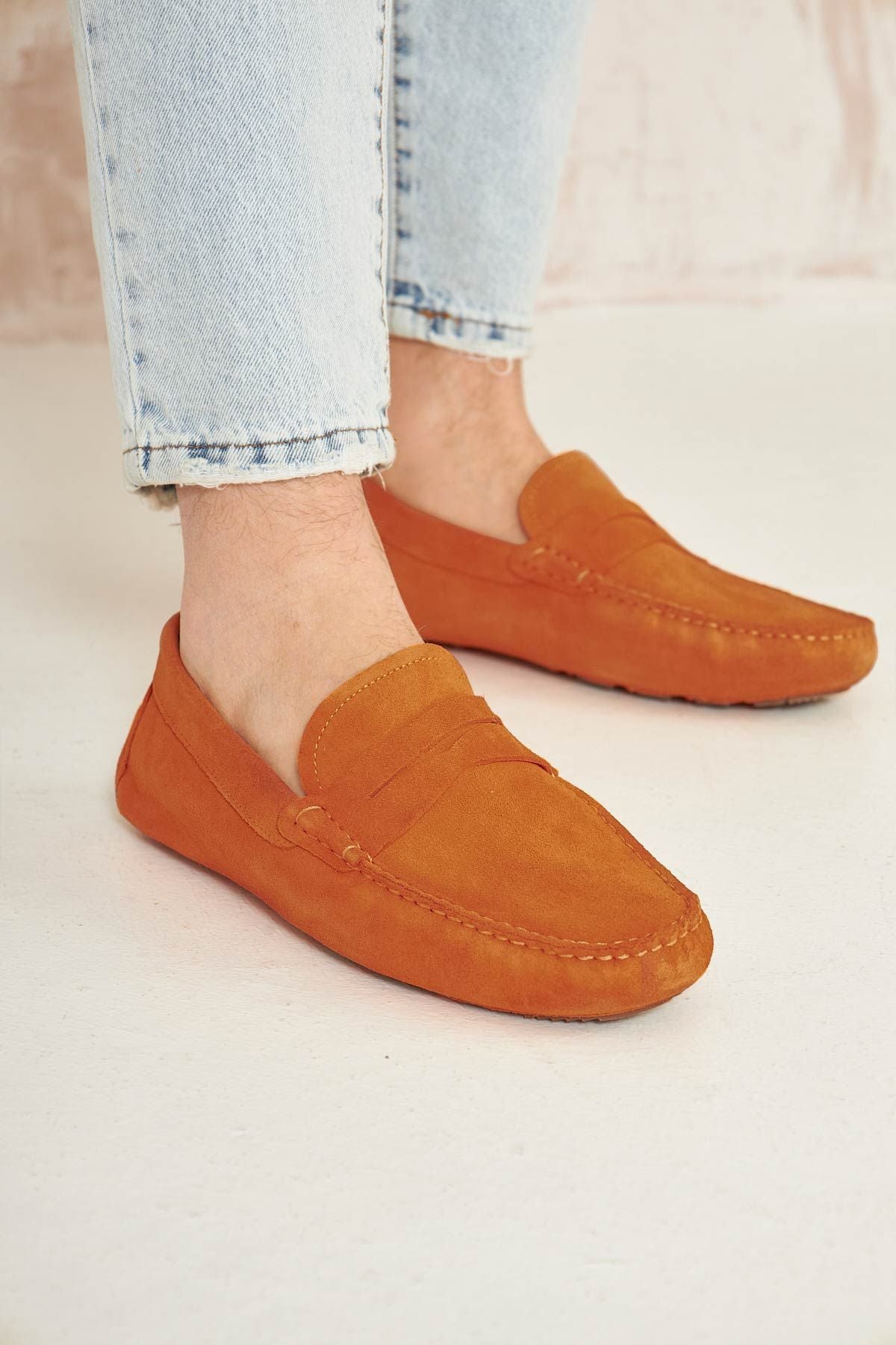 Hakiki Süet Erkek Loafer Ayakkabı 500901 Turuncu