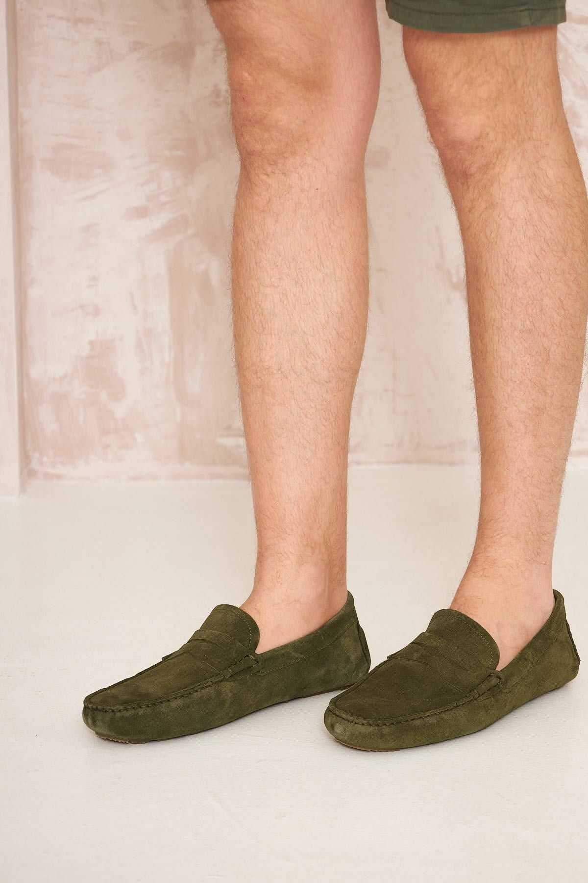 Hakiki Süet Erkek Loafer Ayakkabı 500901 Haki