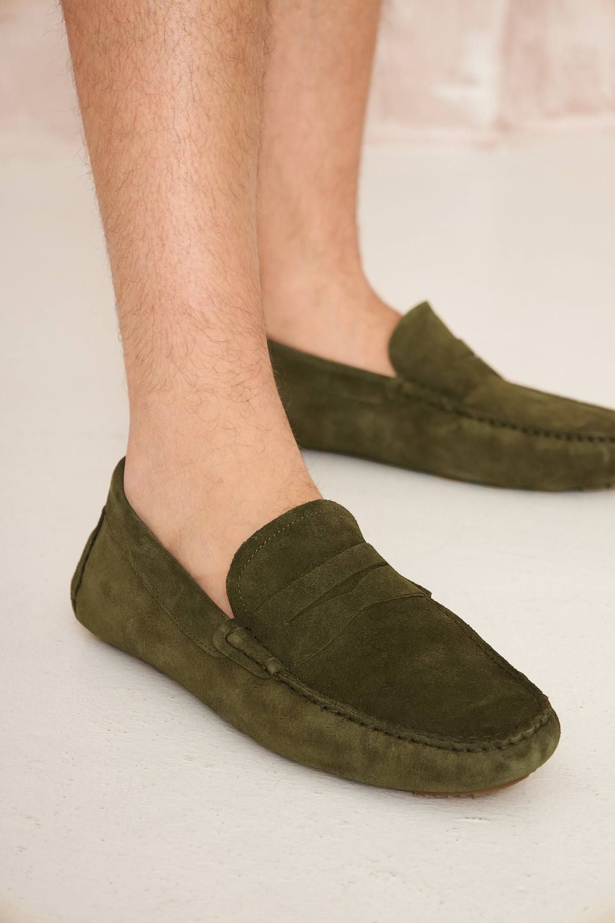 Hakiki Süet Erkek Loafer Ayakkabı 500901 Haki