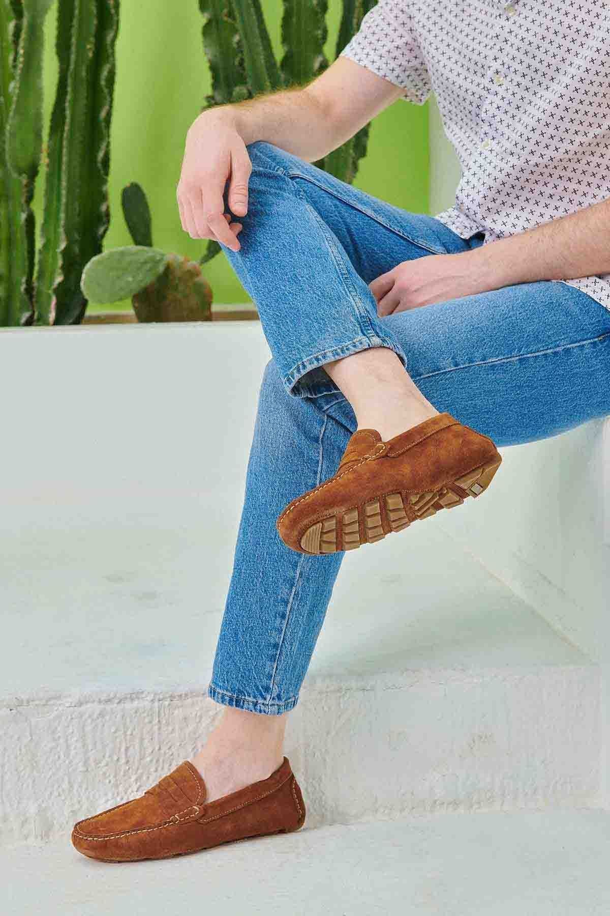 Hakiki Süet Erkek Loafer Ayakkabı 500901 Taba