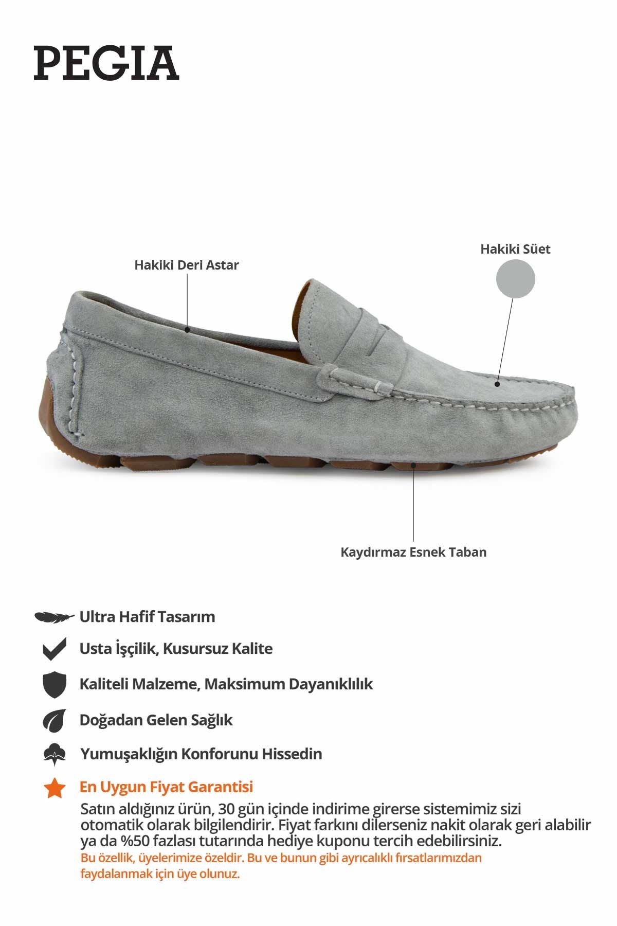 Hakiki Süet Erkek Loafer Ayakkabı 500901 Gri