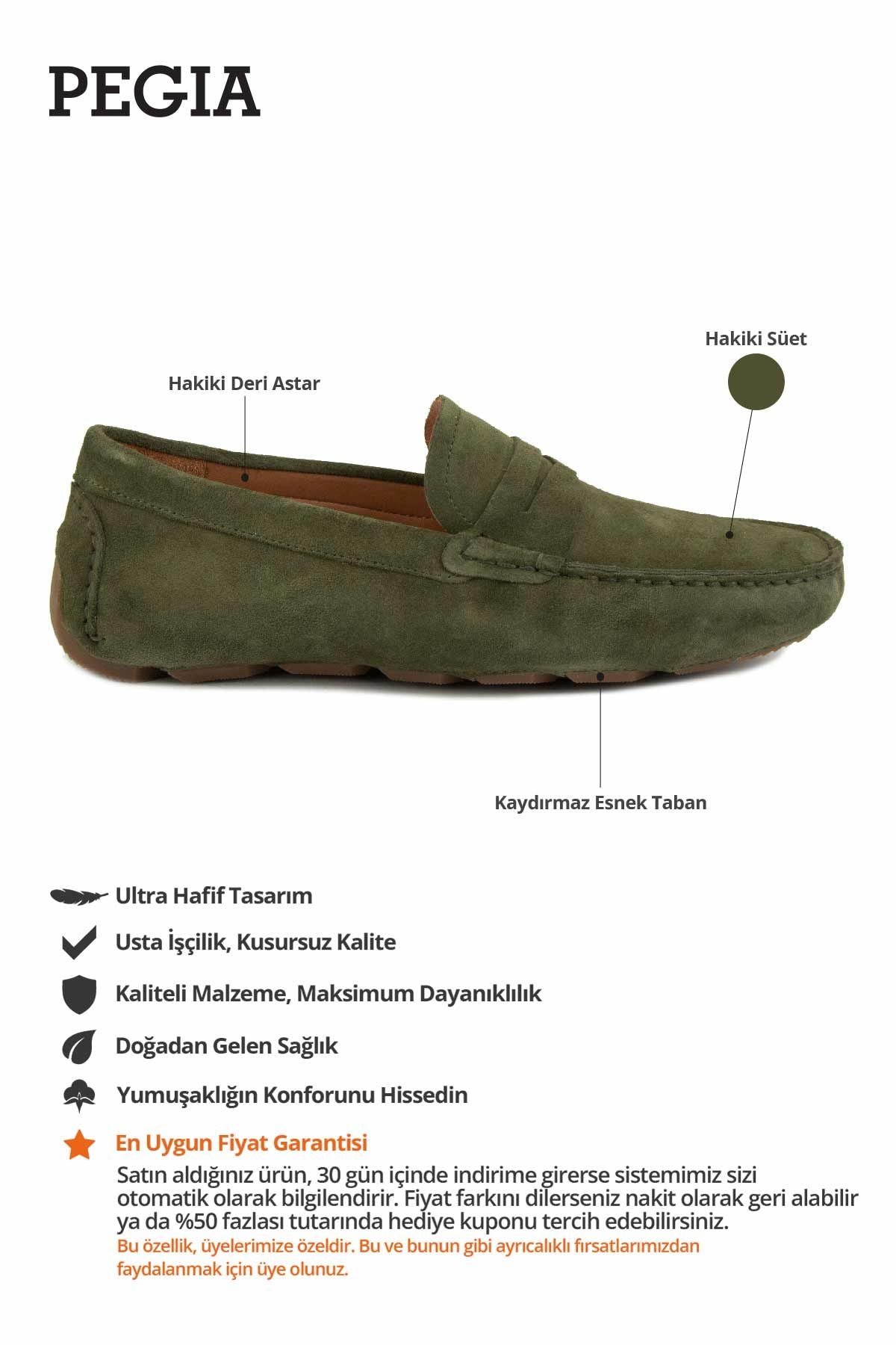 Hakiki Süet Erkek Loafer Ayakkabı 500901 Haki