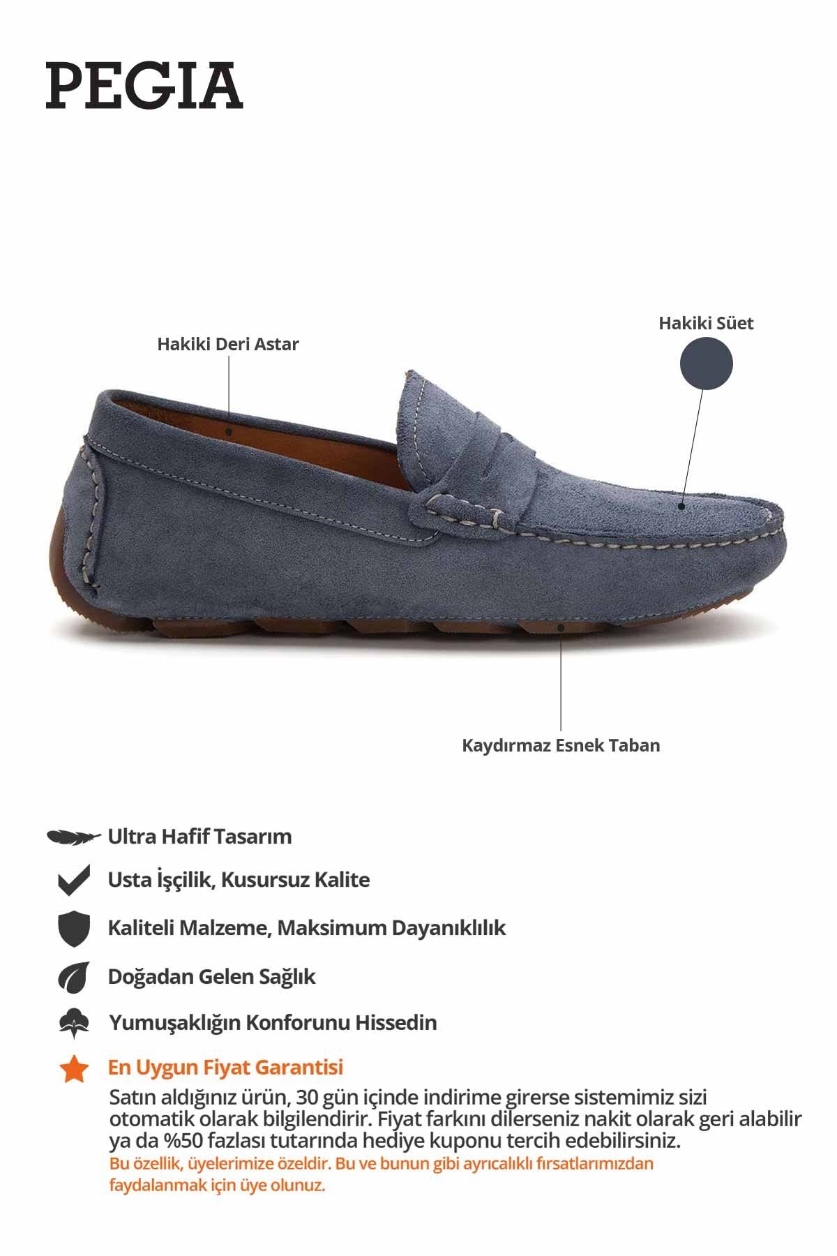 Hakiki Süet Erkek Loafer Ayakkabı 500901 Mavi