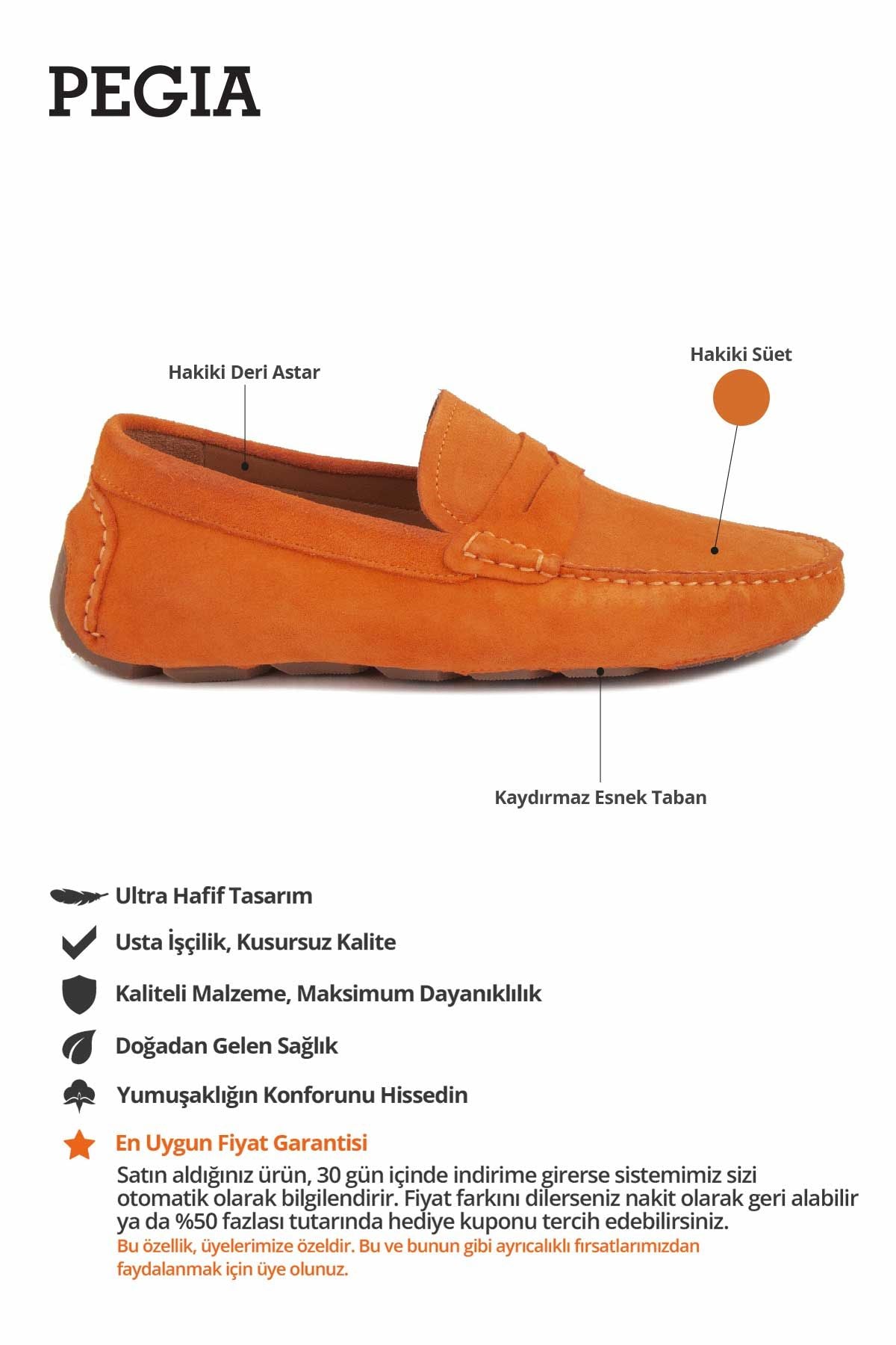 Hakiki Süet Erkek Loafer Ayakkabı 500901 Turuncu