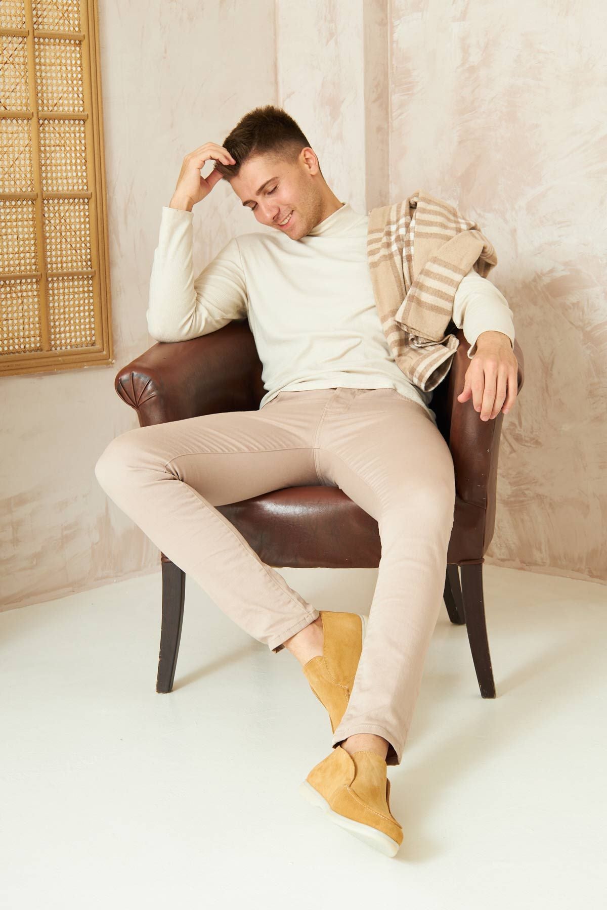Hakiki Süet Erkek Loafer Bot 500912 Camel