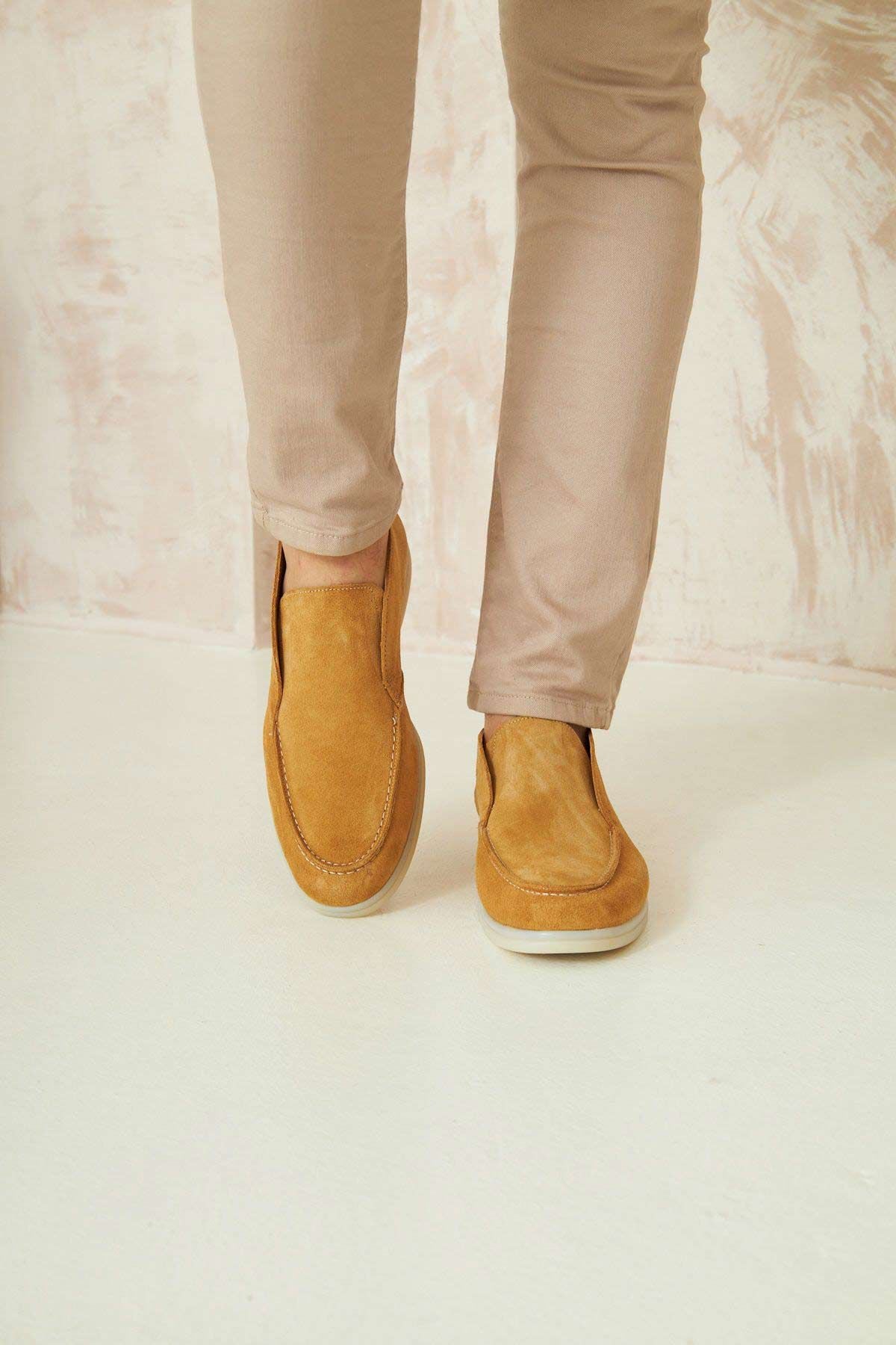 Hakiki Süet Erkek Loafer Bot 500912 Camel