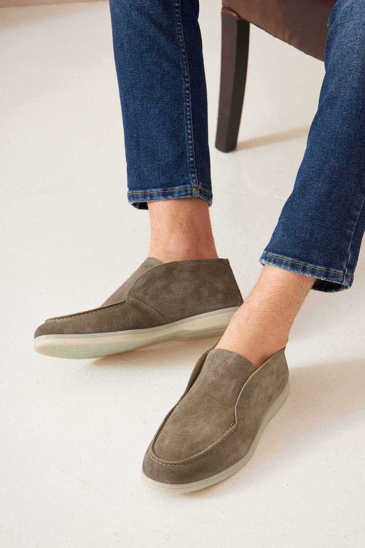 Hakiki Süet Erkek Loafer Bot 500912 Gri