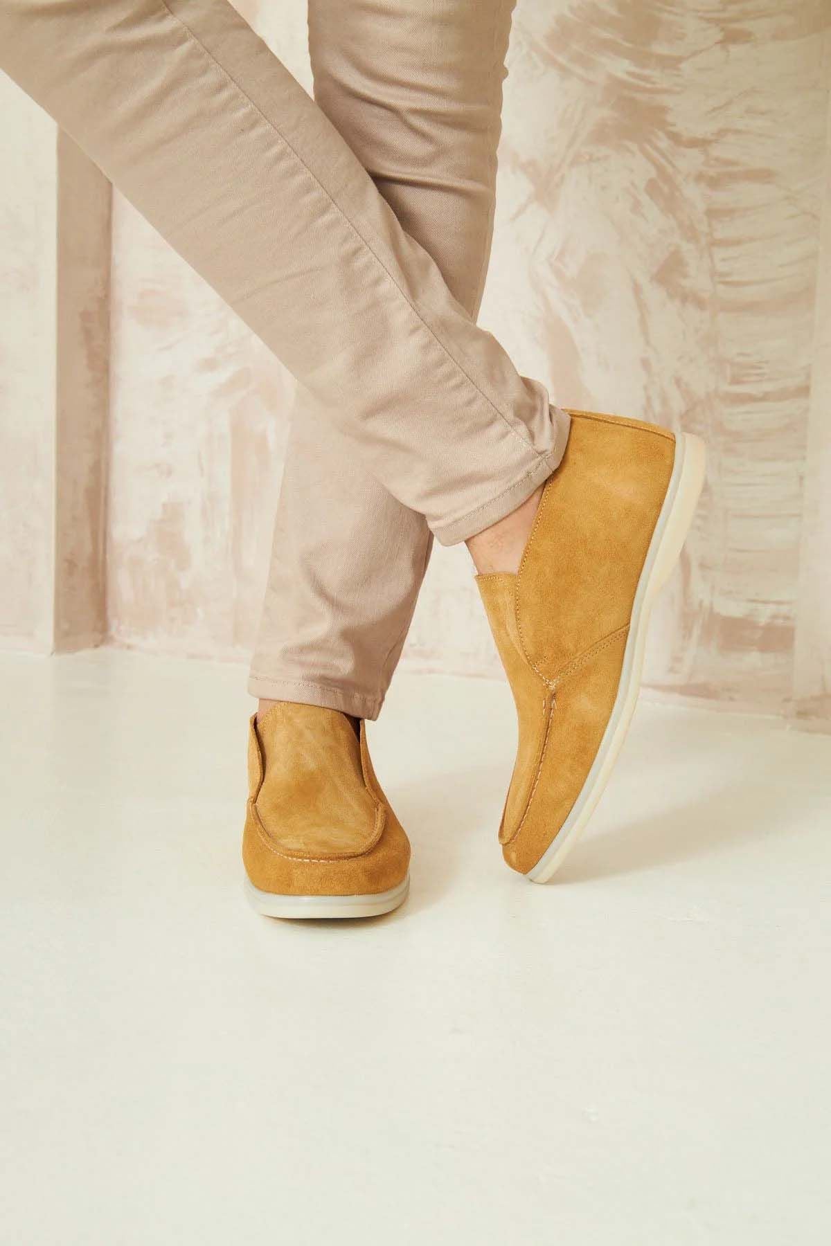 Hakiki Süet Erkek Loafer Bot 500912 Camel
