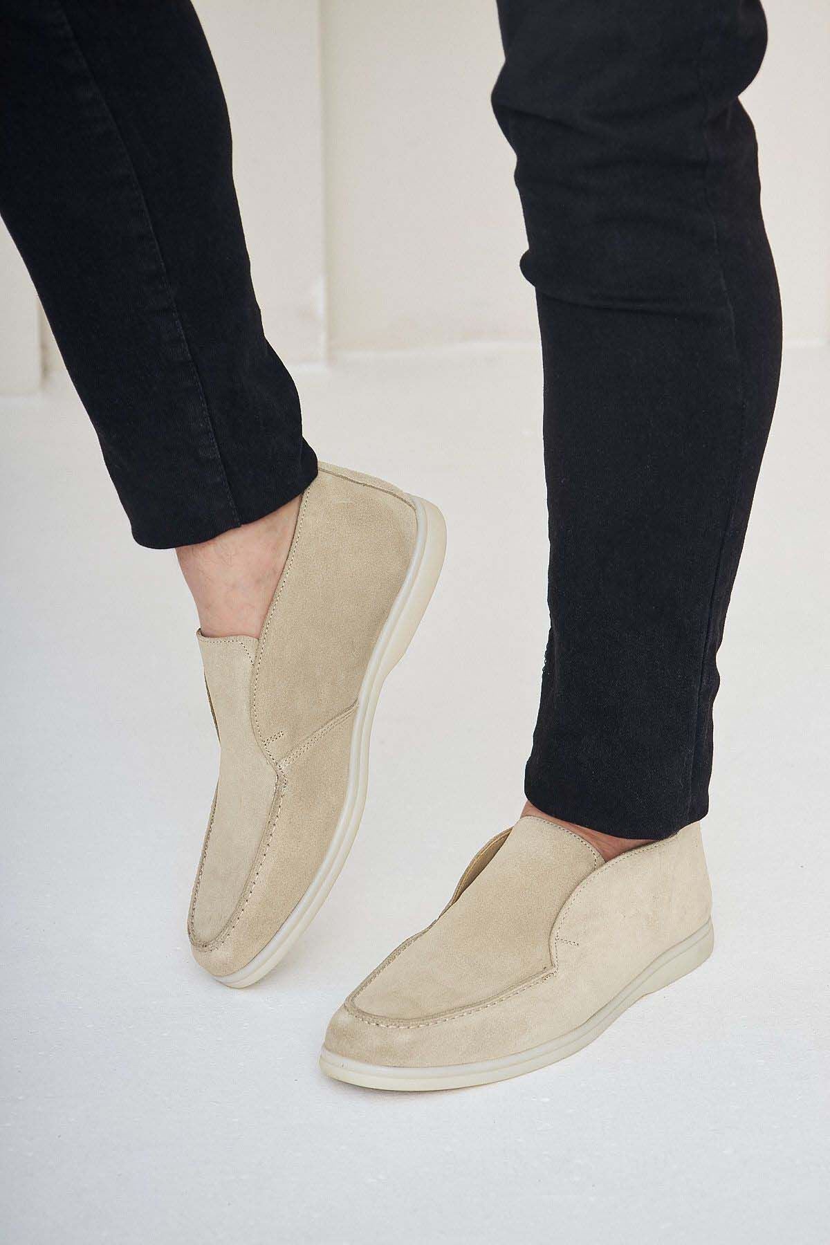Hakiki Süet Erkek Loafer Bot 500912 Bej