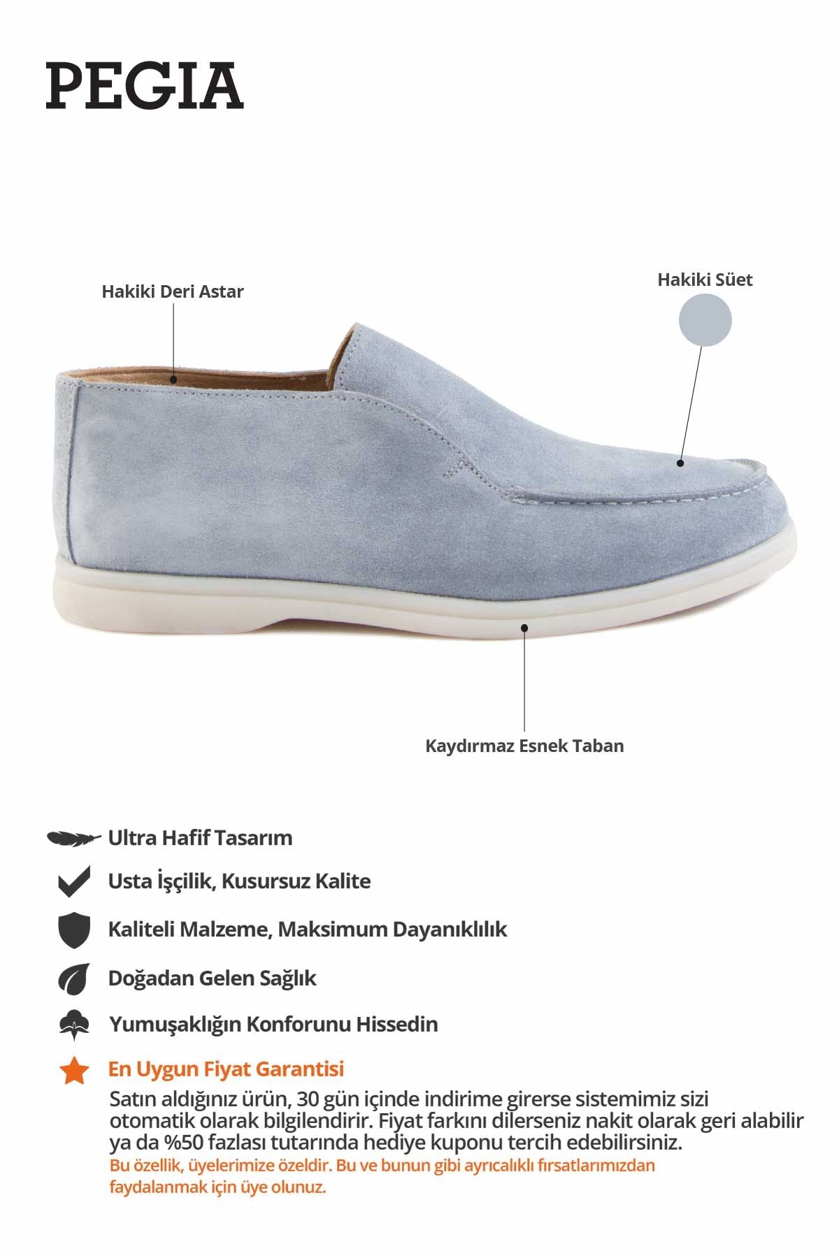 Hakiki Süet Erkek Loafer Bot 500912 Açık Mavi