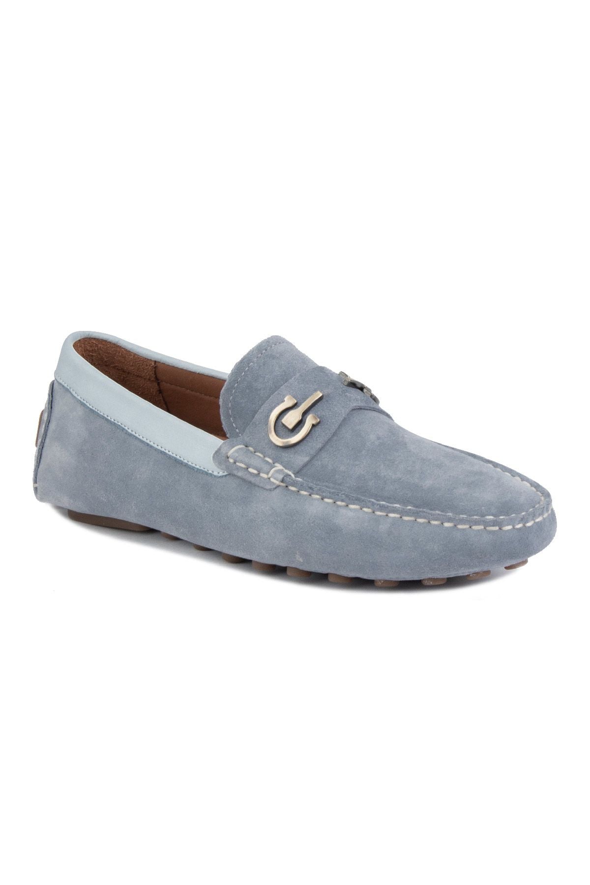 Hakiki Süet Erkek Tokalı Loafer 500909 Açık Mavi