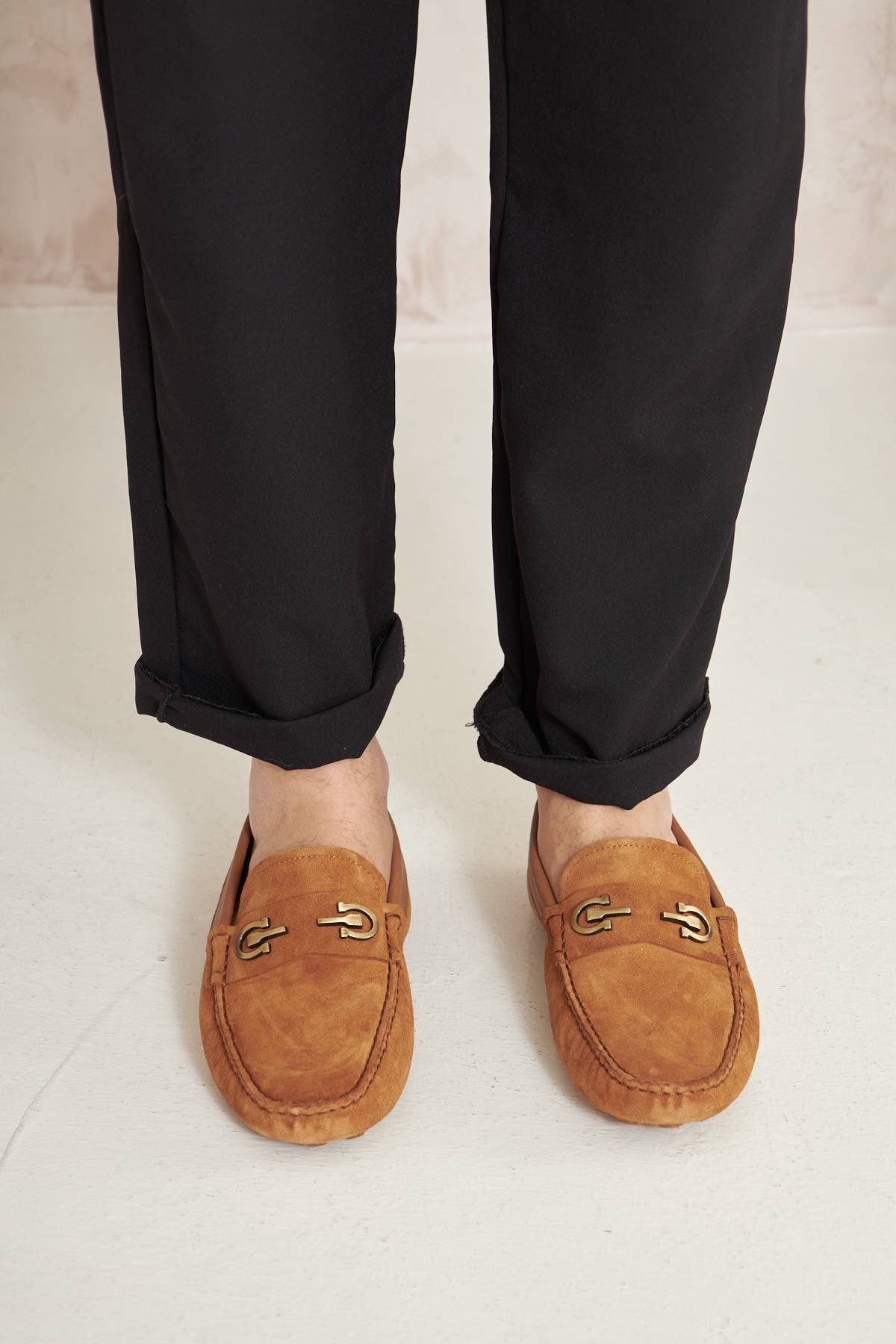 Hakiki Süet Erkek Tokalı Loafer 500909 Taba