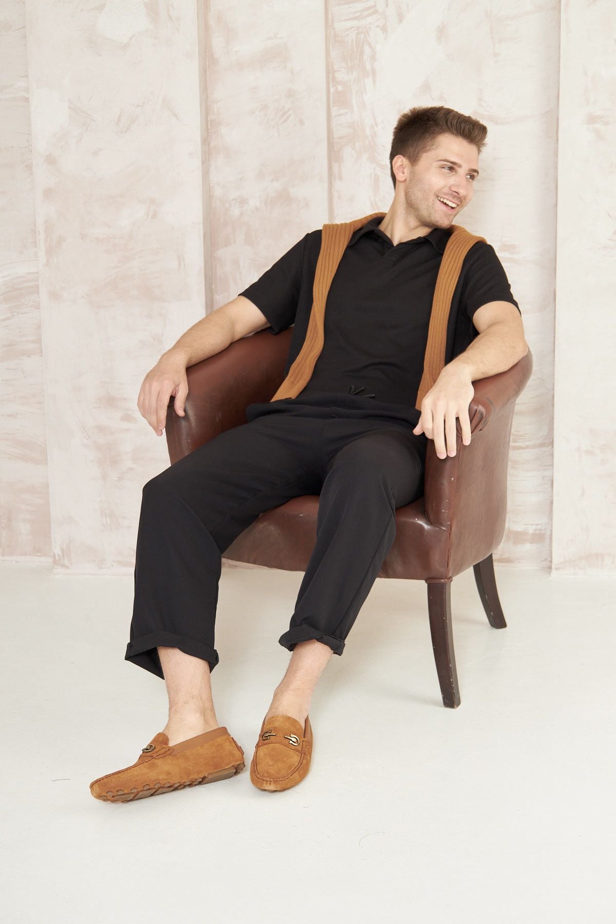 Hakiki Süet Erkek Tokalı Loafer 500909 Taba