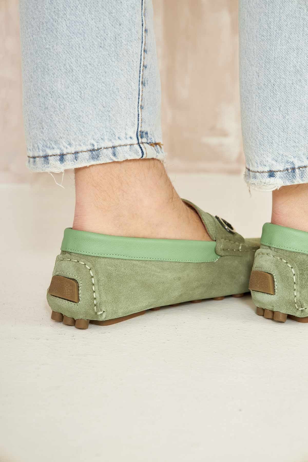 Hakiki Süet Erkek Tokalı Loafer 500909 Mint