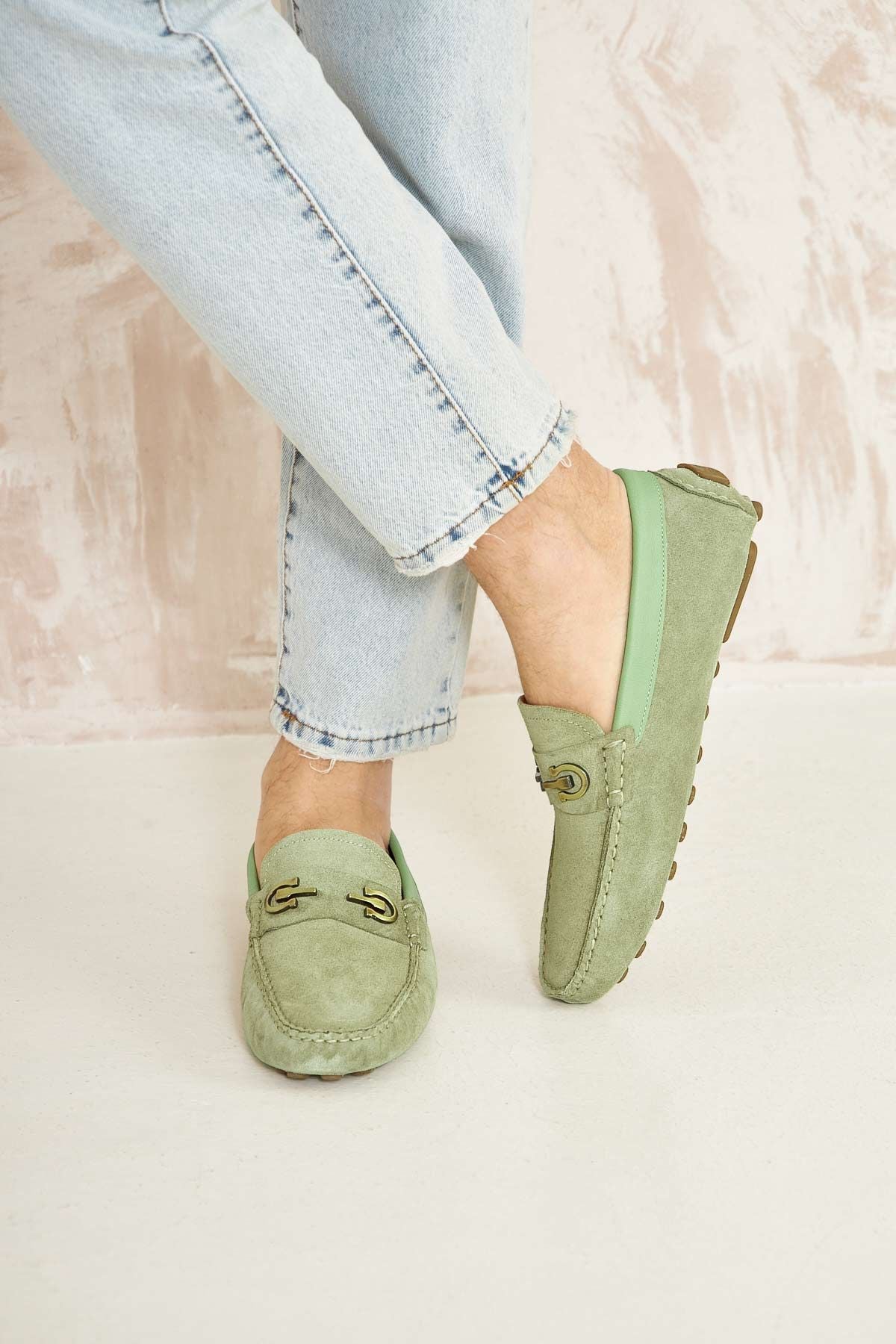 Hakiki Süet Erkek Tokalı Loafer 500909 Mint