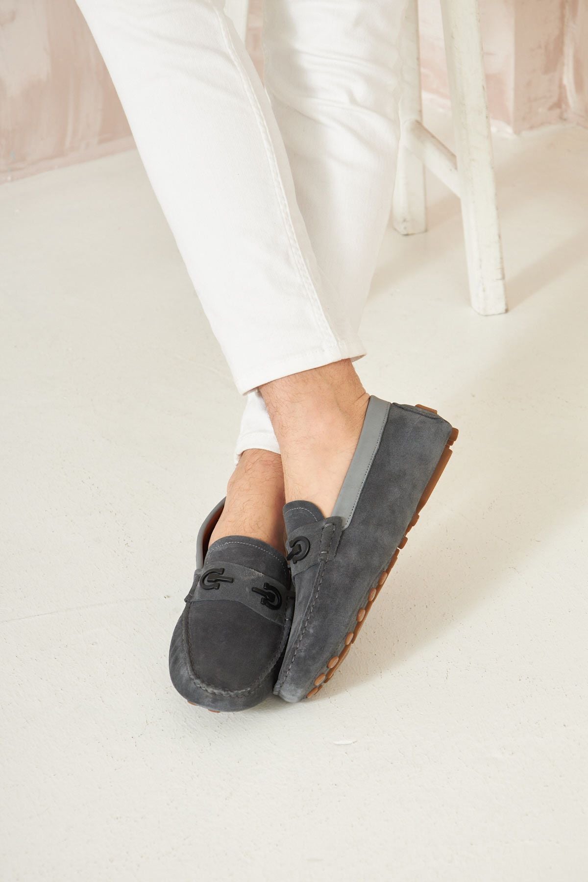 Hakiki Süet Erkek Tokalı Loafer 500909 Antrasit