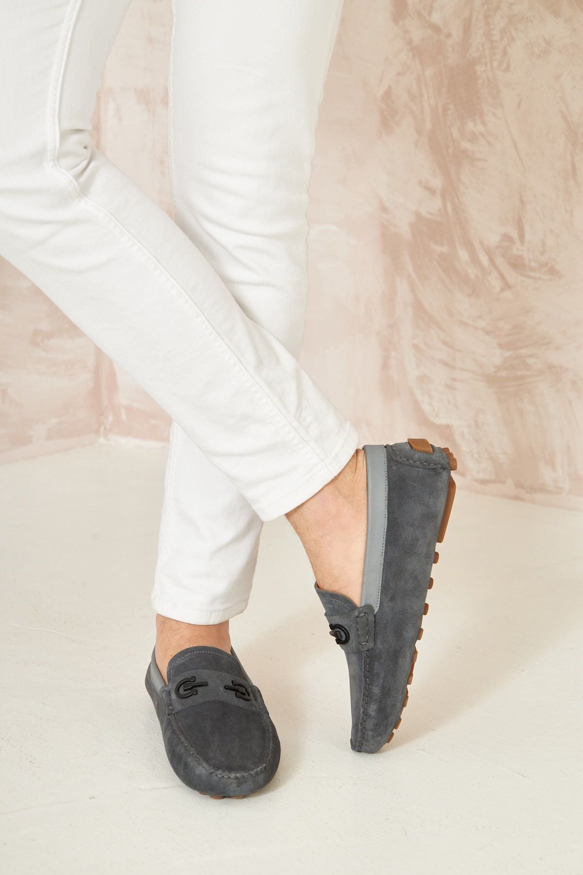 Hakiki Süet Erkek Tokalı Loafer 500909 Antrasit