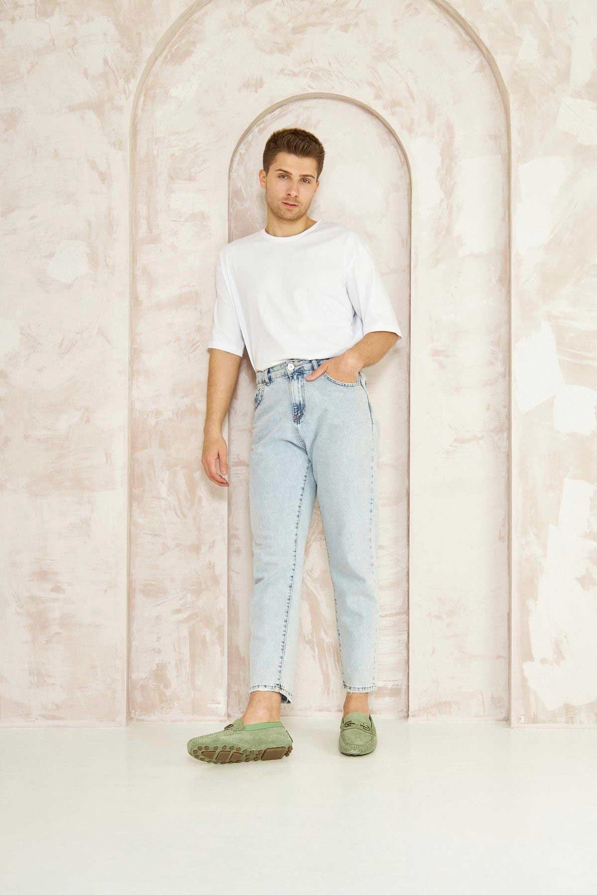 Hakiki Süet Erkek Tokalı Loafer 500909 Mint