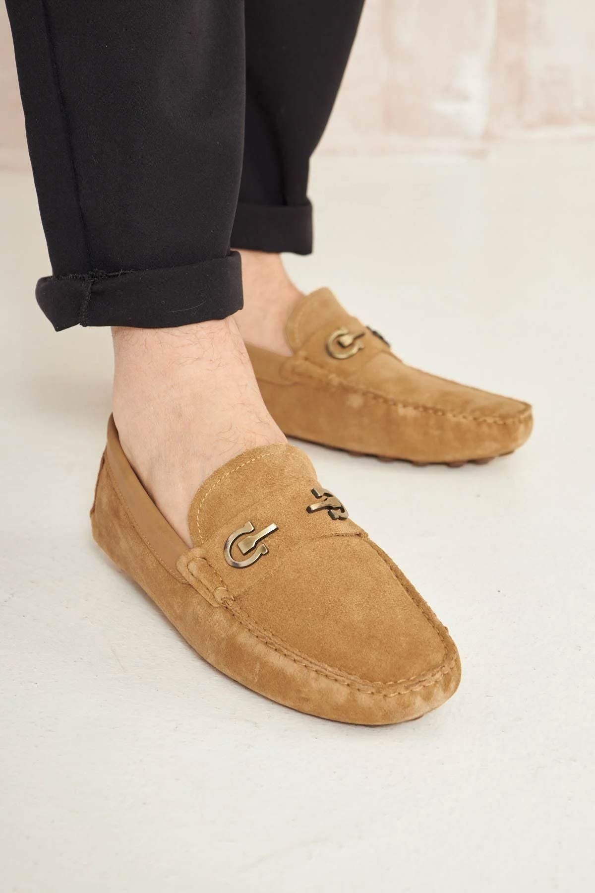 Hakiki Süet Erkek Tokalı Loafer 500909 Sahra