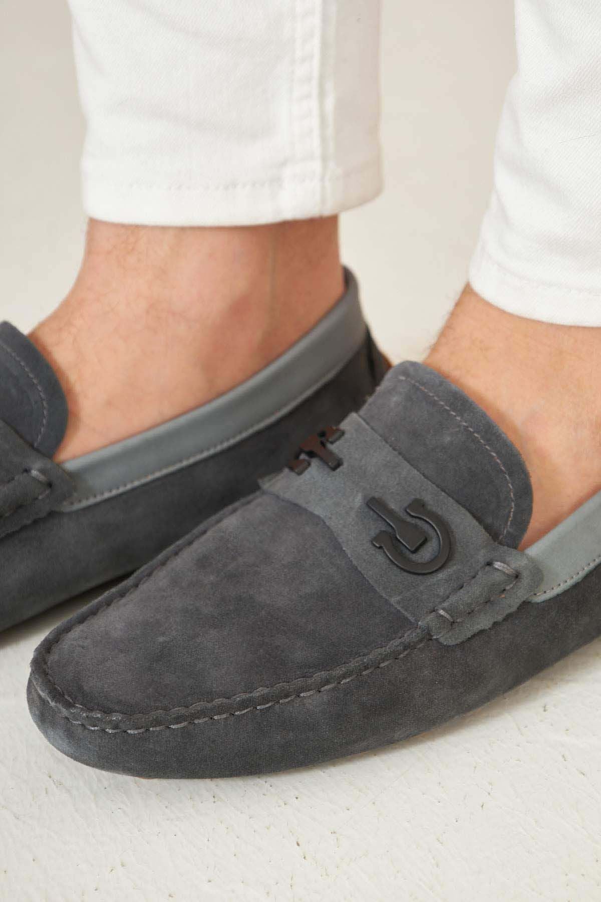 Hakiki Süet Erkek Tokalı Loafer 500909 Antrasit