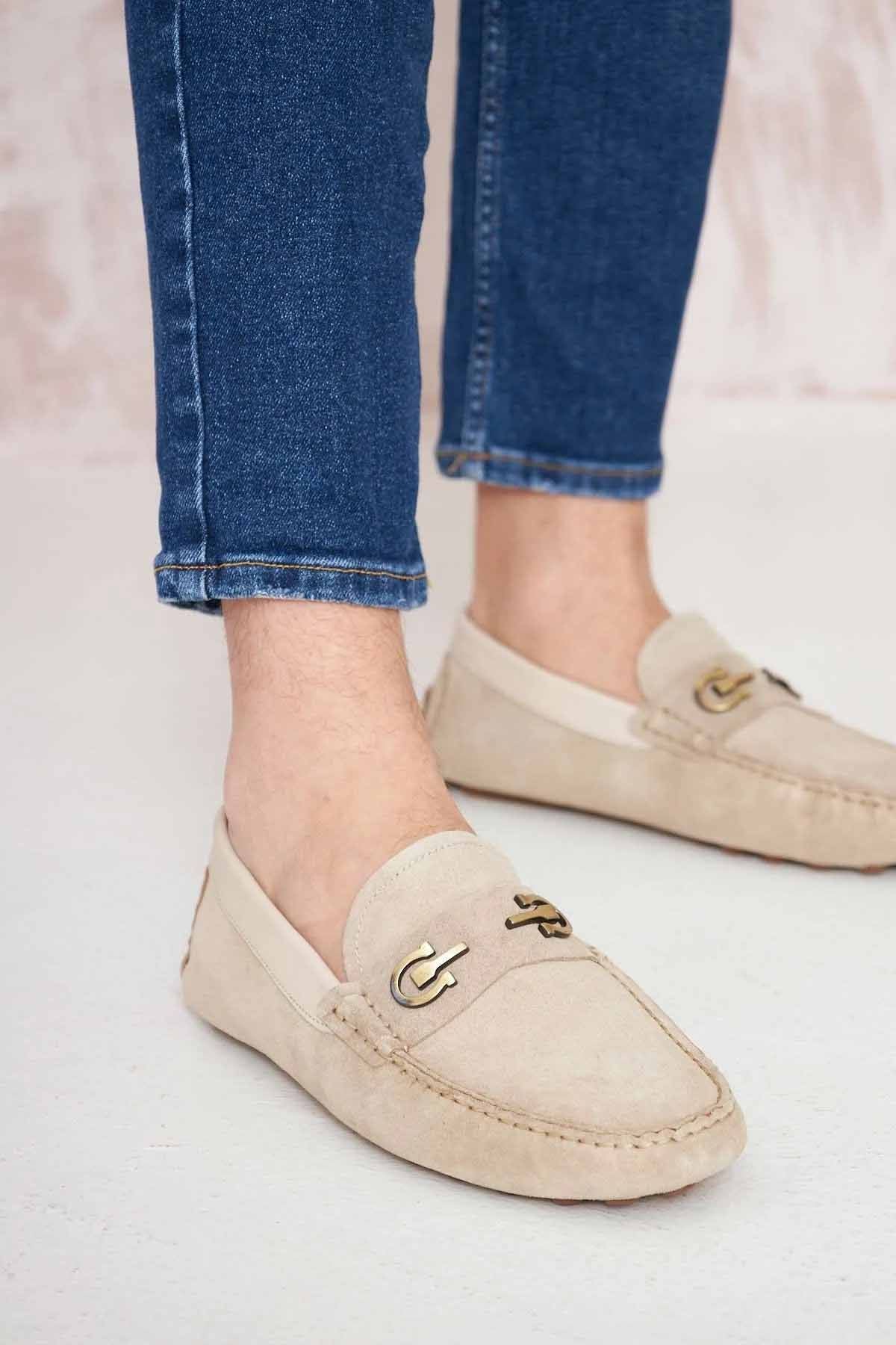 Hakiki Süet Erkek Tokalı Loafer 500909 Bej